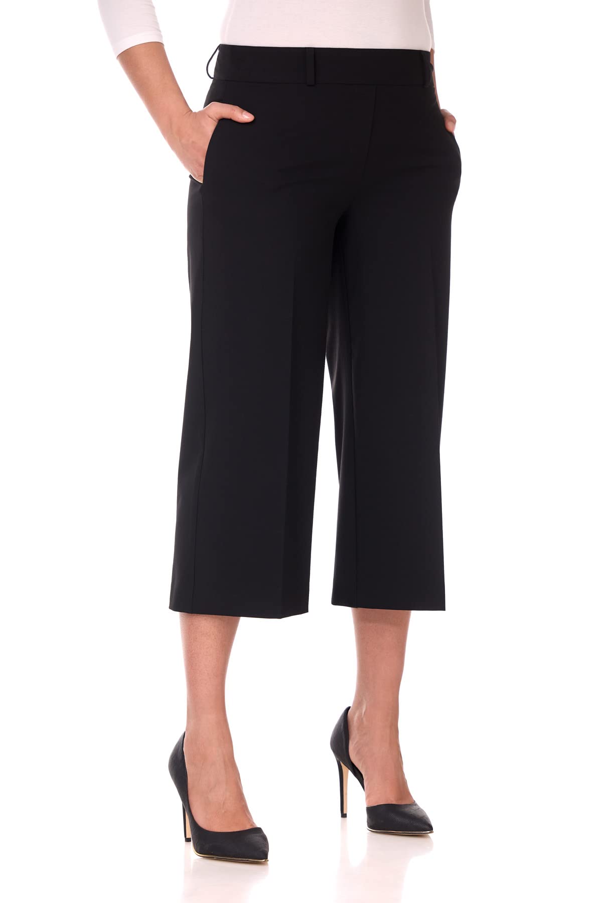 Rekucci Women's Wide Leg Capri Pants - Flowy Stretchy Dress Pants for Office to Dinner | Business Casual Work Pants & Night Out Bottoms