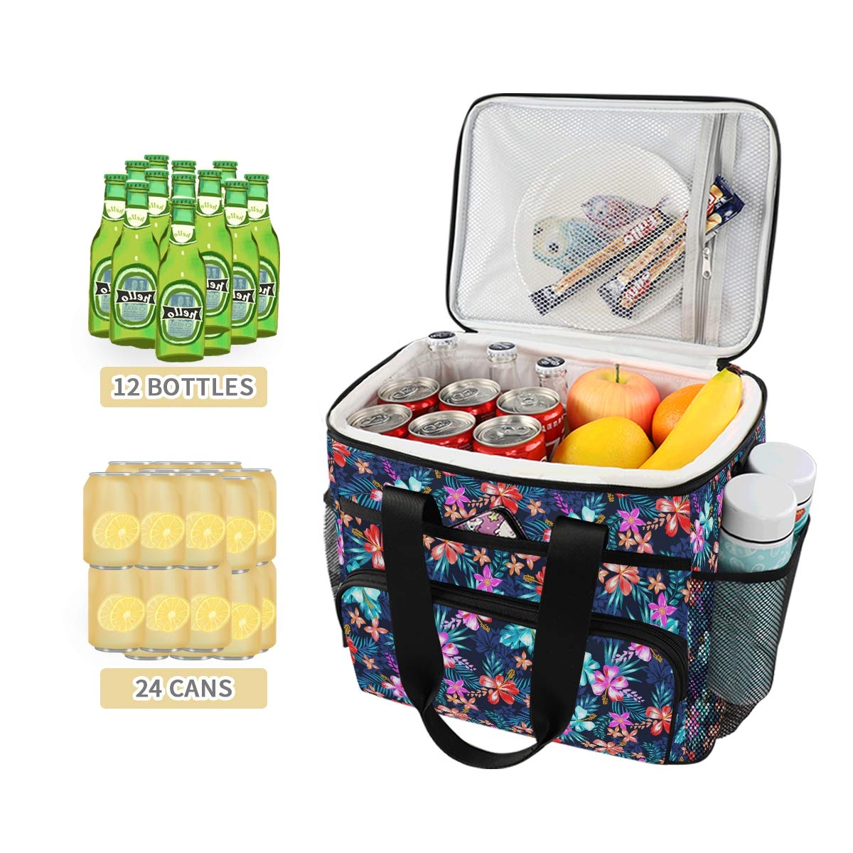 15L Leakproof Insulated Cooler Lunch Bag for Office, Work, Picnic, Hiking & Beach - Reusable Lunch Box Organizer with Adjustable Shoulder Strap - Tropical Palm Flower Design - Perfect for Meal Prep, Camping & Outdoor Adventures