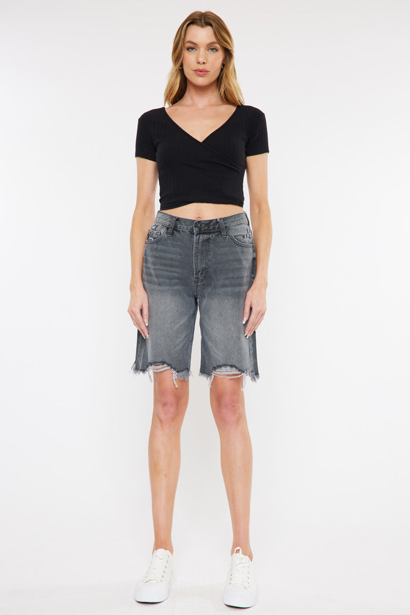 Clayton High Rise 90's Bermuda Shorts for Women - Vintage Denim Shorts with Comfortable Fit - Perfect for Summer, Beach, and Casual Outings