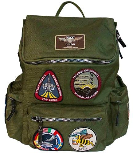 Top Gun Military Style Nylon Backpack with Custom Patches - Olive Green Durable School & Travel Backpack for Men & Women - Perfect for Hiking, Camping & Daily Commute