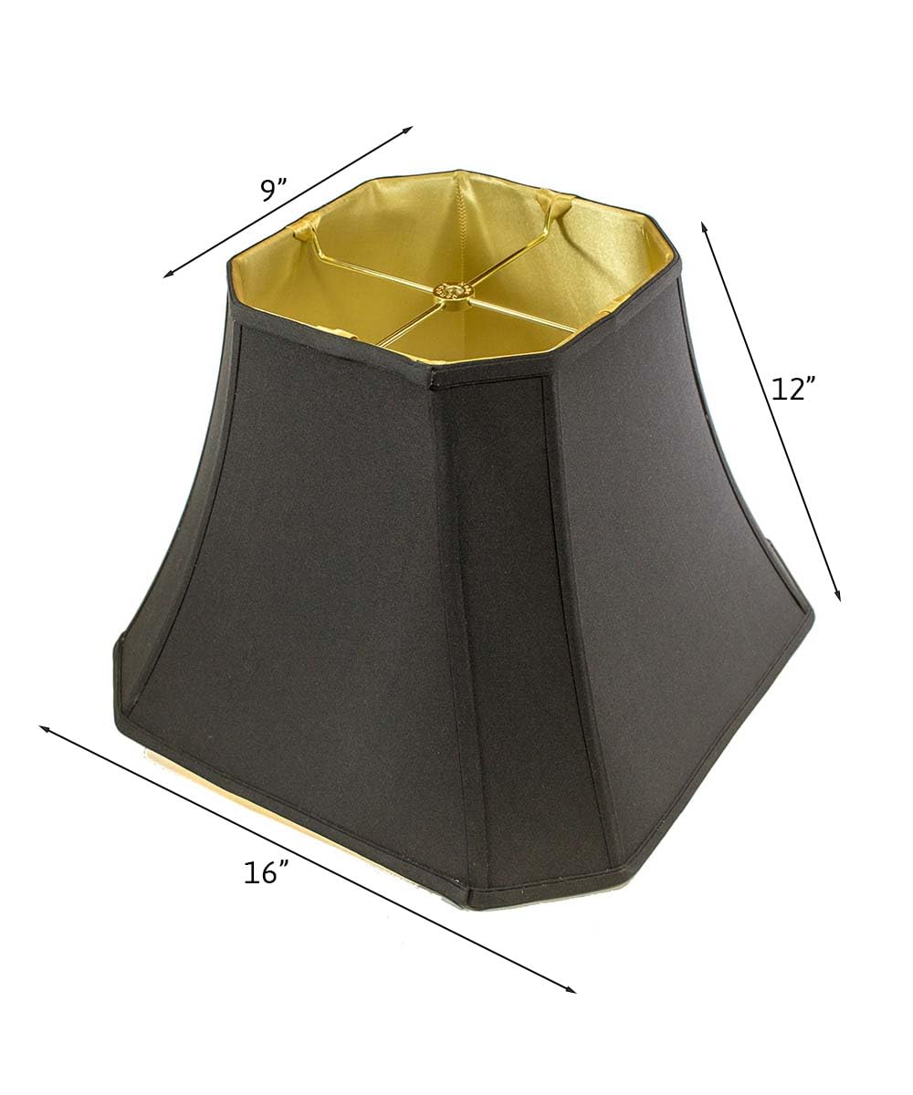 9x16x12 Inch Black Fabric Square Cut Corner Lampshade with Gold Liner & Brass Spider Fitter - Classic Table Lamp & Floor Lamp Shade for Living Room, Bedroom, Office Decor