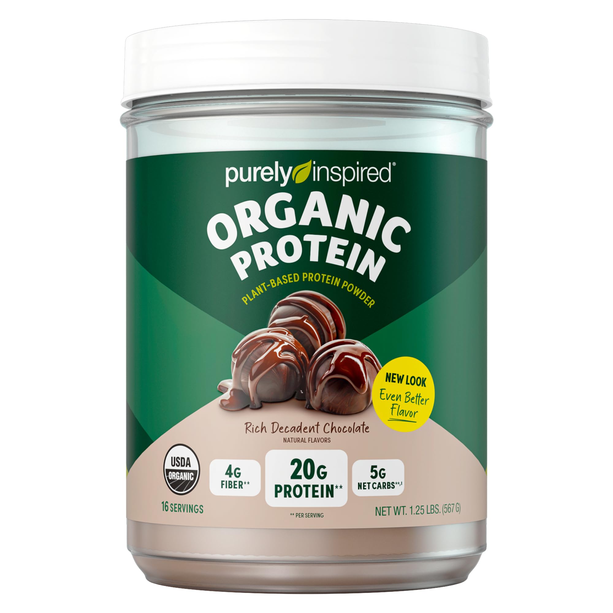 Purely Inspired Organic Vegan Plant Based Protein Powder - 22g Pea Protein for Women & Men | Gluten Free, Non-GMO | Decadent Chocolate Flavor, 1.3 lb (16 Servings) | Perfect for Post-Workout Recovery & Meal Replacement