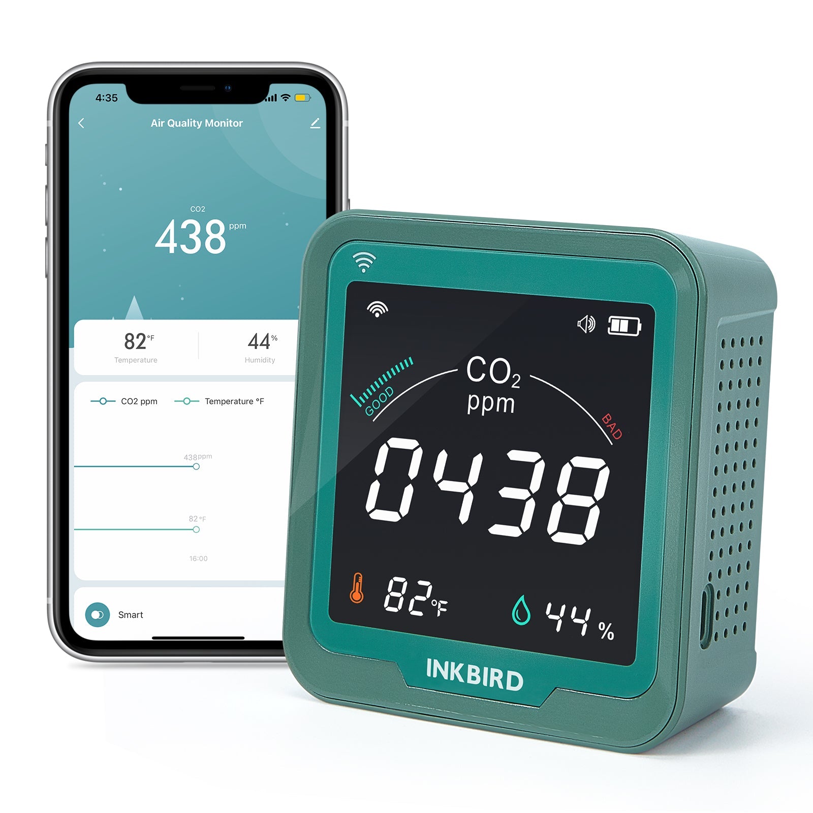 Wireless 3-in-1 CO2 Detector with Temperature & Humidity Sensor - Smart Air Quality Monitor for Home, Office, and Baby Room - Real-Time CO2, Temperature, and Humidity Detection for Indoor Air Quality Control