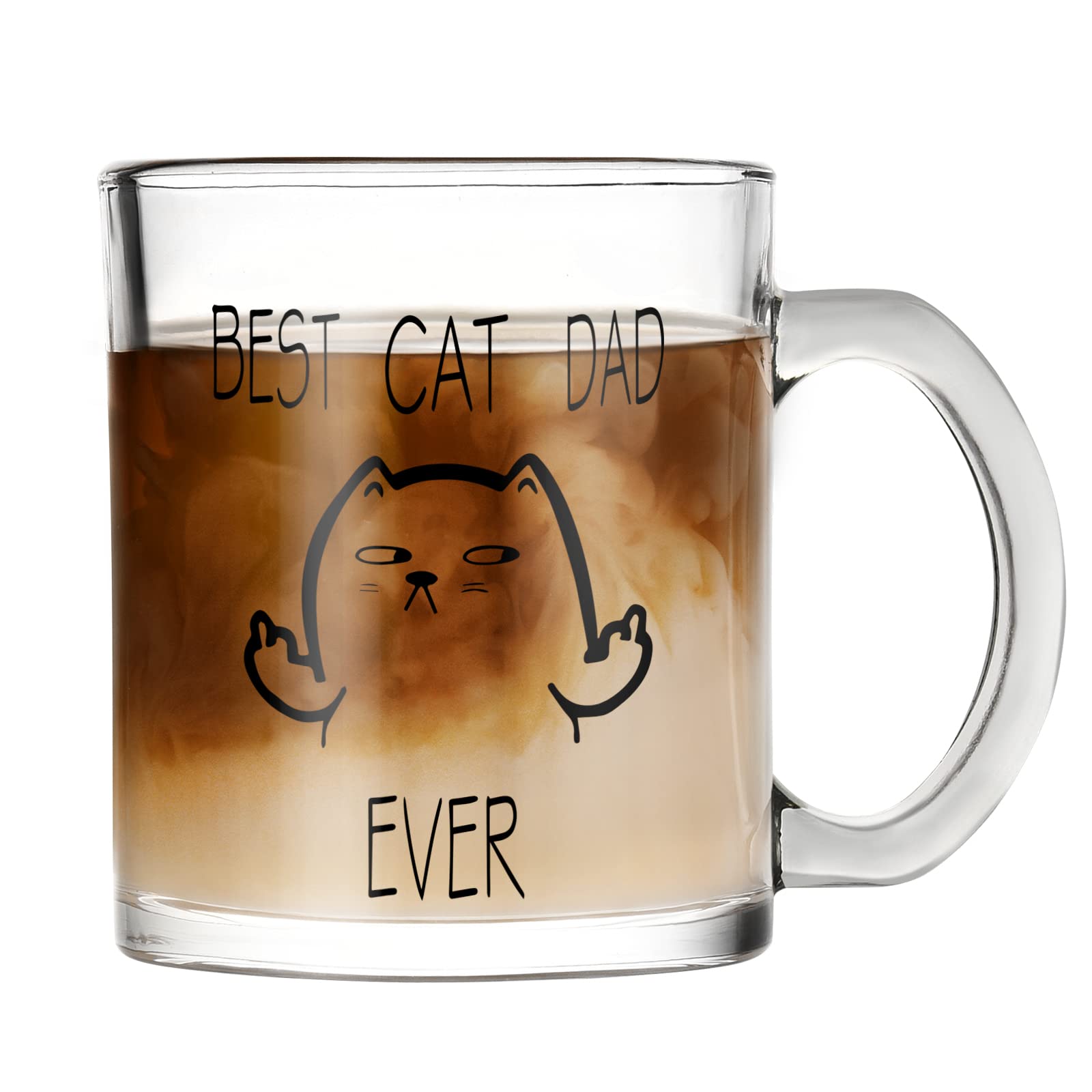 Waipfaru Best Cat Dad Ever Glass Coffee Mug - 11Oz Clear Cat Lover Gift for Father's Day, Birthday - Funny Dad Mug with Handle for Coffee, Tea & Office Use