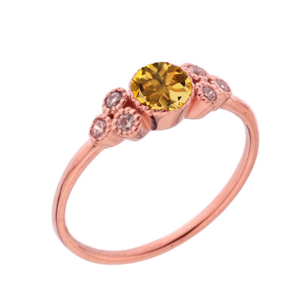 10k Rose Gold Citrine Floral Cluster Promise Ring with White Topaz - Elegant Dainty Jewelry for Women, Gift for Her, Anniversary, Engagement, Valentine's Day