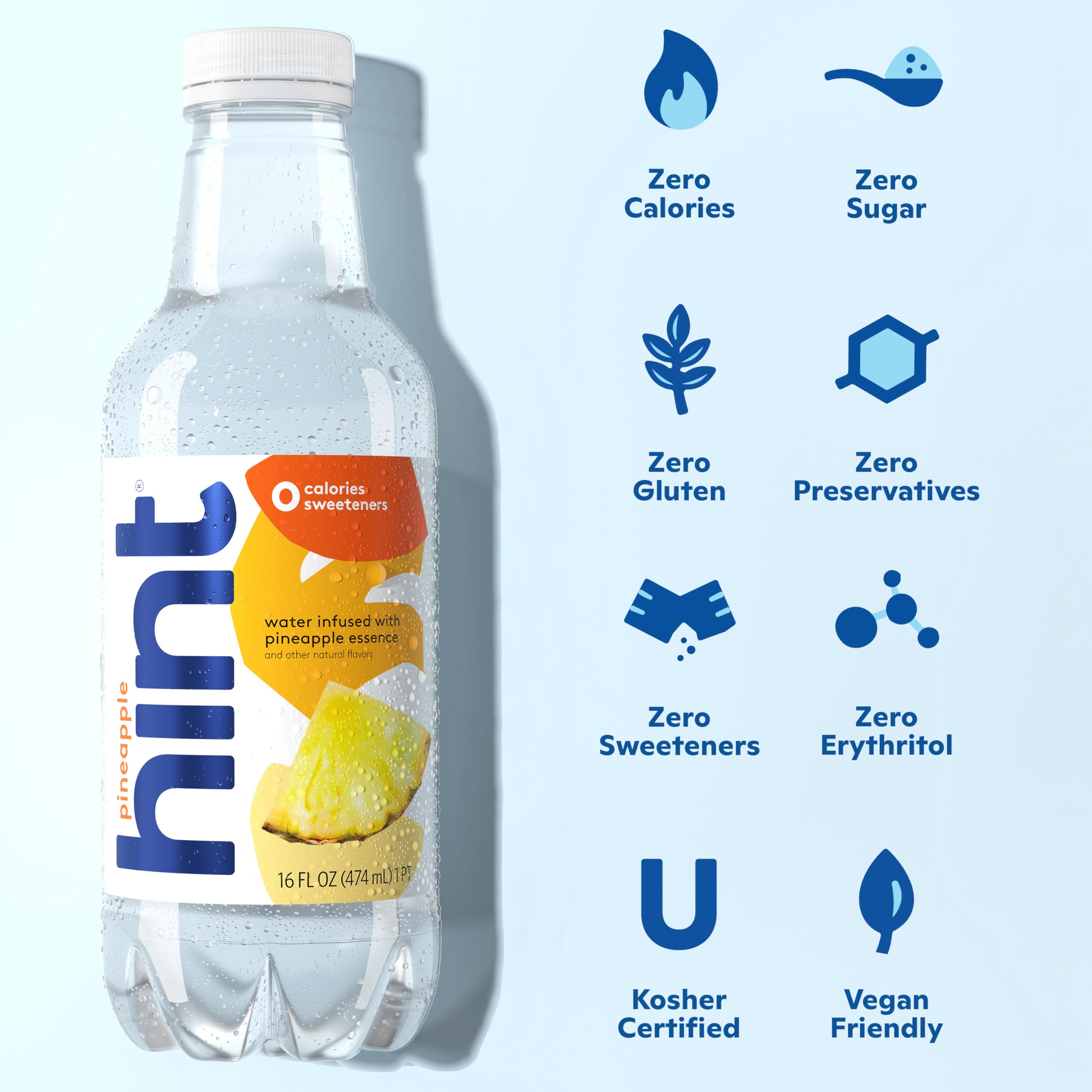 Hint Water Pineapple - 100% Natural Pineapple Infused Water, Zero Sugar, Zero Calories, No Artificial Sweeteners or Preservatives, 16 Fl Oz (Pack of 12) - Perfect for Hydration, Weight Loss & Healthy Lifestyle