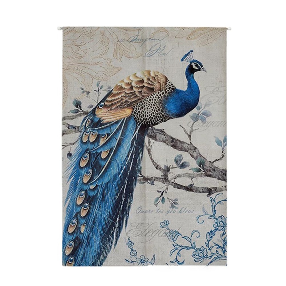 Oncefirst Linen Tapestry Noren Japanese Curtain - Peacock Design 33.5'' x 47.2'' for Doorway, Room Divider & Home Decor | Traditional Asian Style for Living Room, Bedroom & Entryway