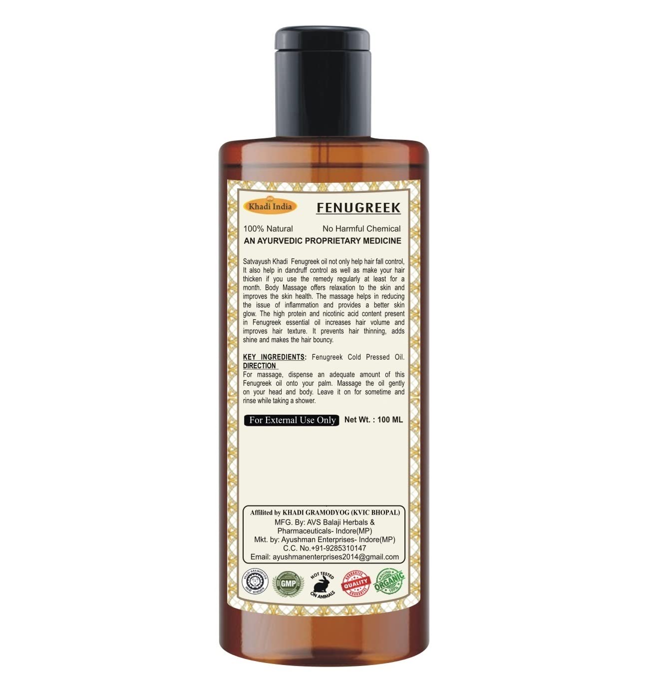 Satvayush Khadi Fenugreek (Methi) Ayurvedic Massage Oil - 100% Natural Herbal Oil for Hair Growth & Body Care | Promotes Healthy Scalp & Skin Hydration | Perfect for Daily Ayurvedic Massage & Hair Treatment