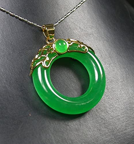 Gold Plated Chinese Icy Green Jade Pendant Circle Donut Necklace for Women - Elegant Jewelry Gift for Birthday, Anniversary & Special Occasions