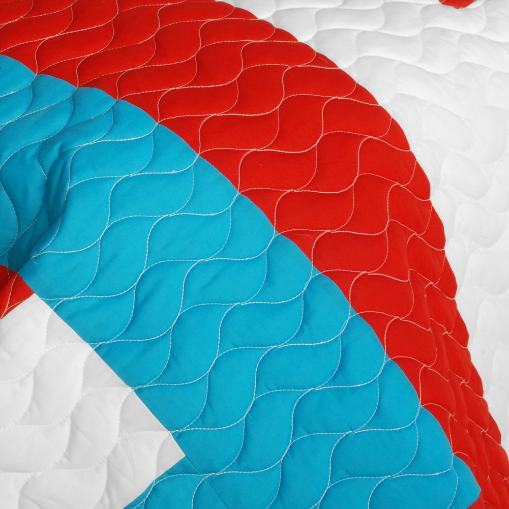 Vital Vibrations Vermicelli-Quilted Patchwork Geometric Quilt Set Full/Queen Size - Soft & Stylish Bedding for Modern Bedrooms, Guest Rooms & Dorm Decor