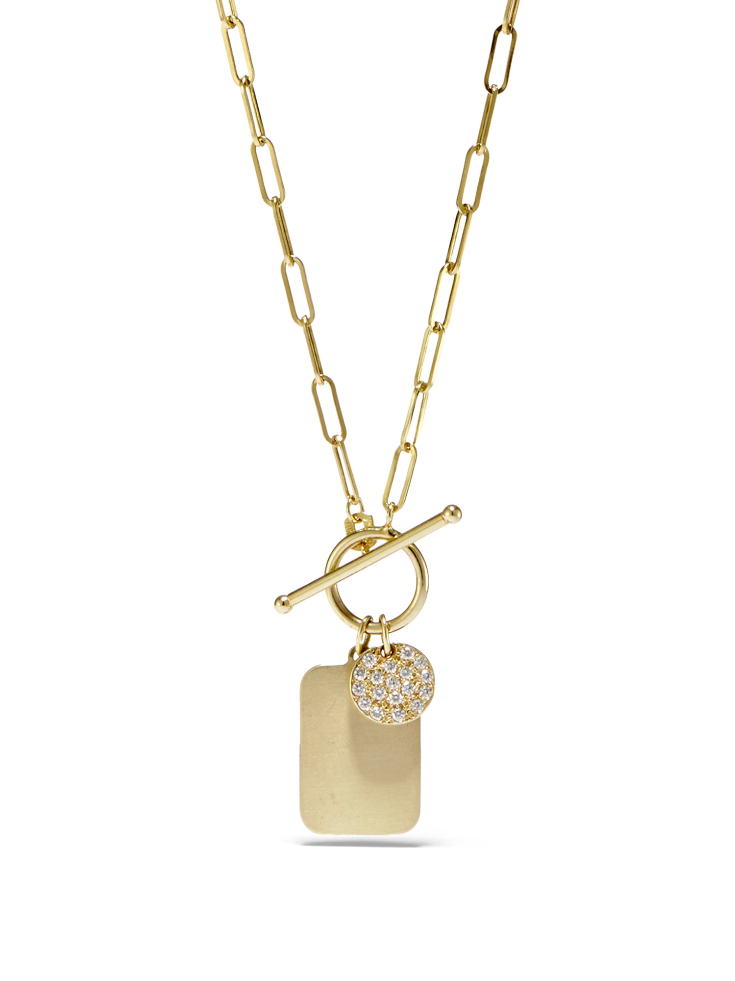 Pavé Rectangle Charm Toggle Necklace - Elegant Sterling Silver Jewelry for Women | Perfect for Date Night, Wedding & Special Occasions