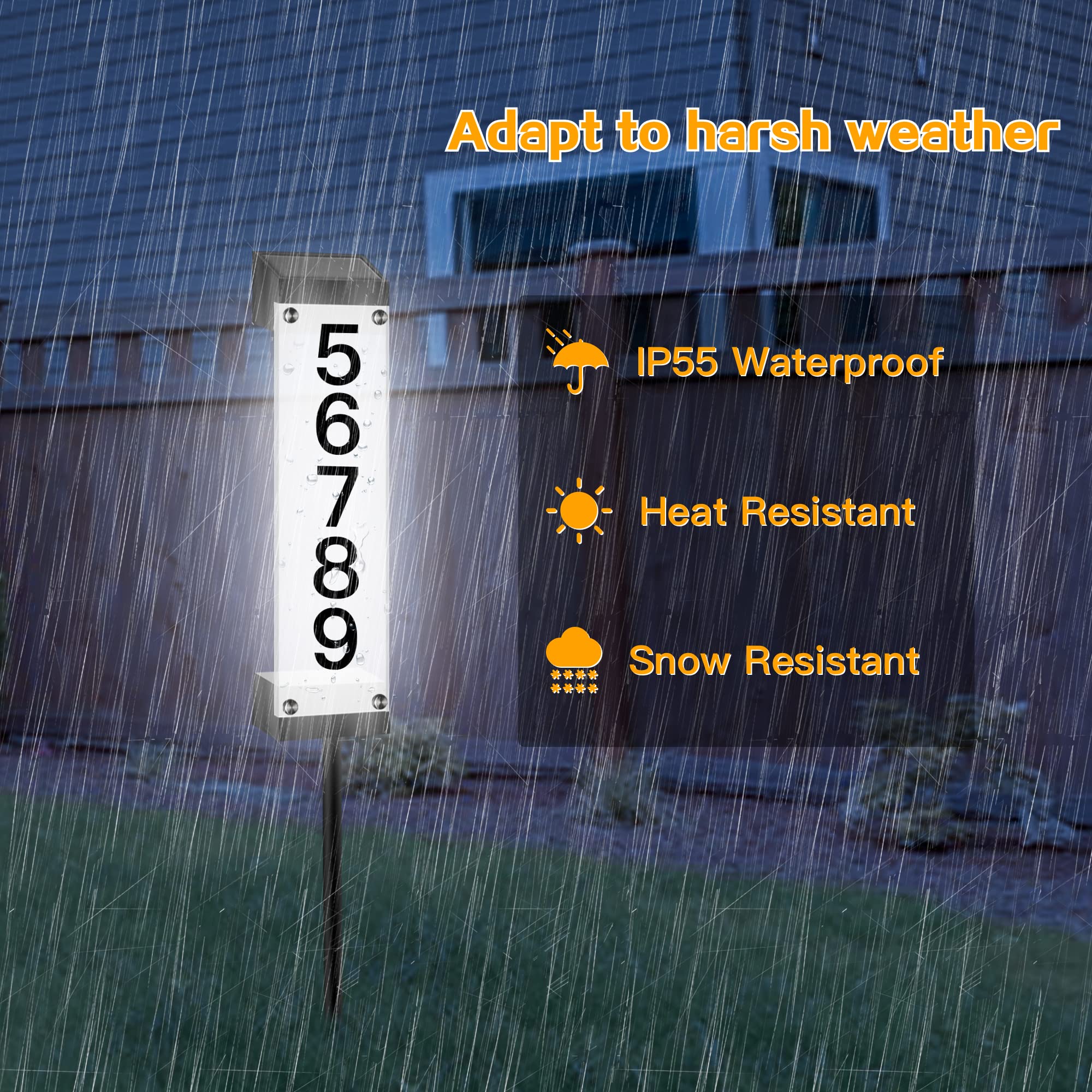 Solar Powered House Numbers - Waterproof LED Address Sign Plaque for Outdoor Home, Yard & Street (3000K-6000K) | Easy-to-Read Solar Lighted Numbers for Nighttime Visibility & Curb Appeal