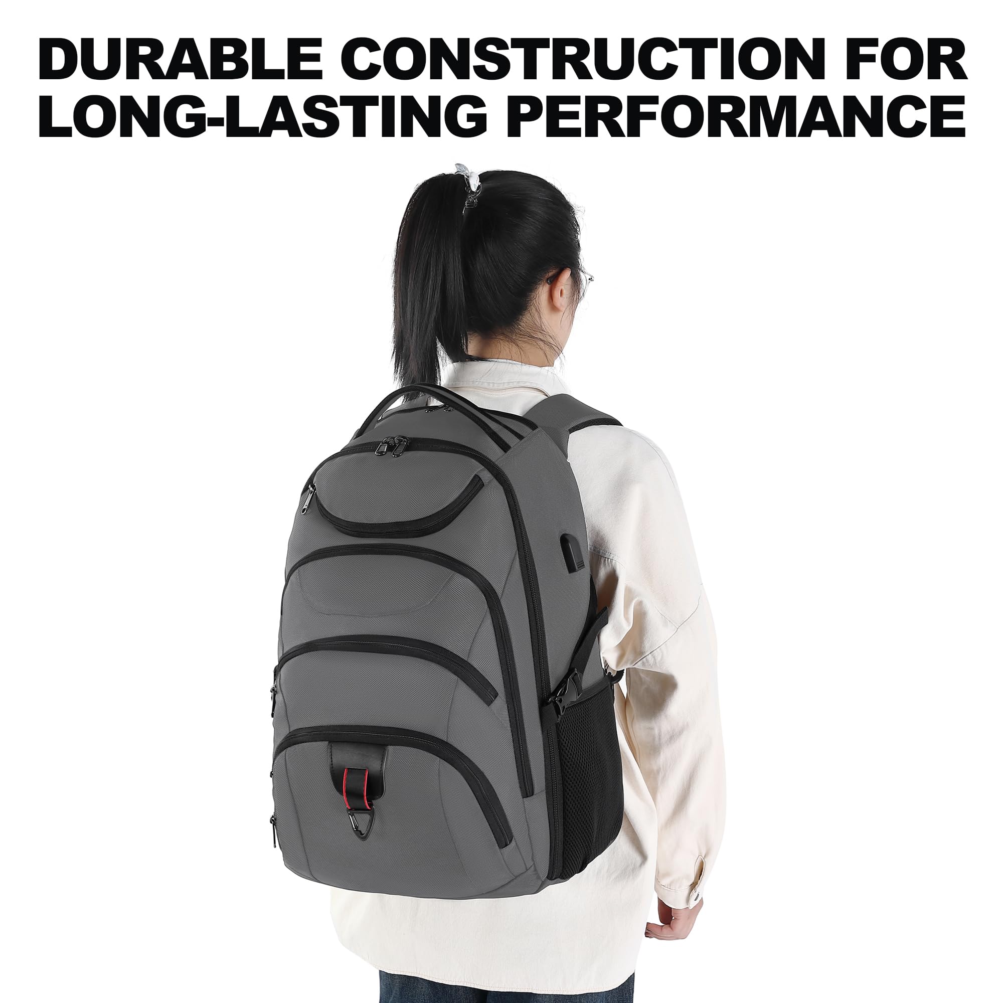 Boavan 17 Inch Rolling Backpack with Wheels - Water Resistant Wheeled Carry On Luggage for Travel, Business & College - Trolley Backpack Suitcase for Men & Women - Perfect for Airplane, Commuting & Overnight Trips - Grey