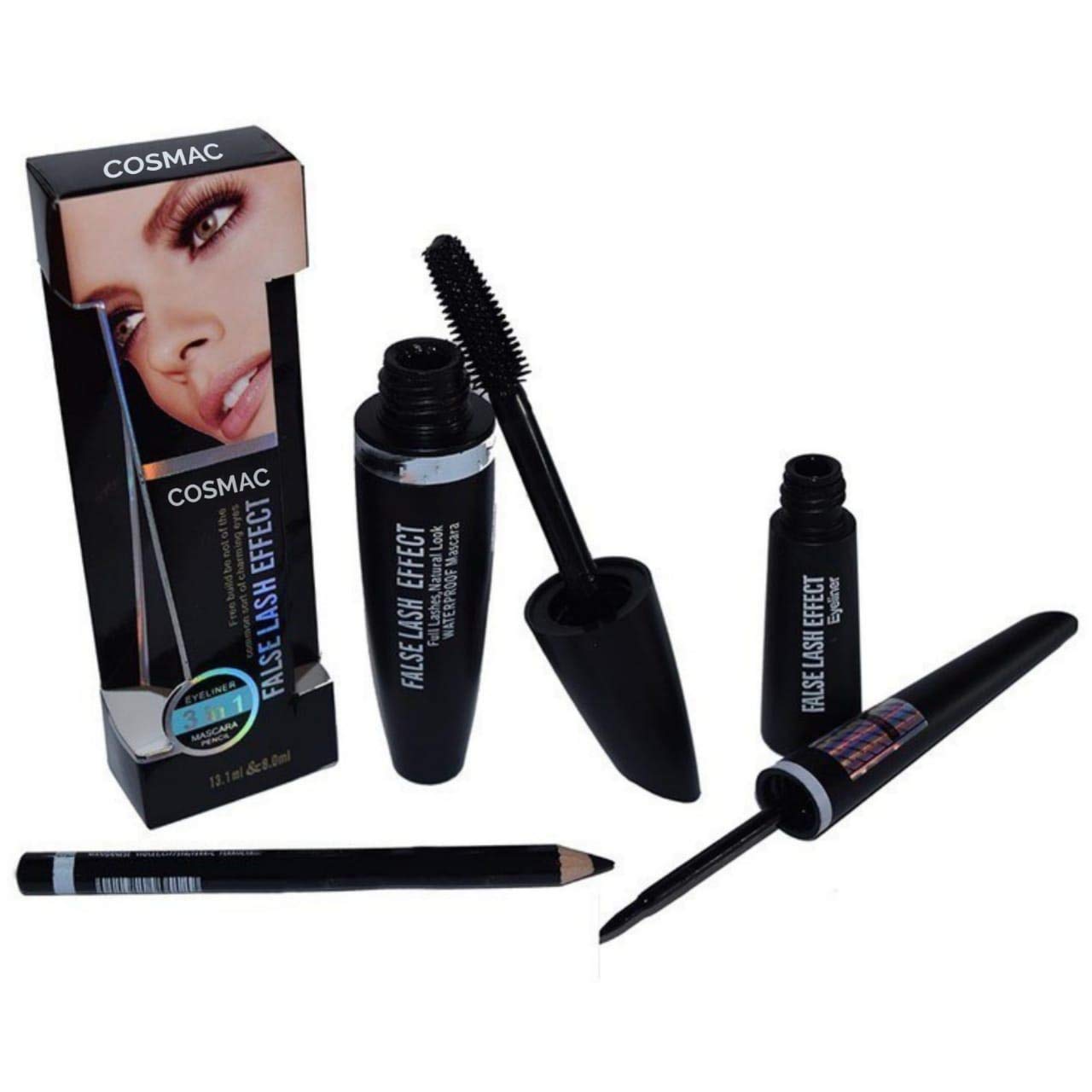 Cosmac Professional Waterproof Eyeliner, Mascara & Eyebrow Pencil Set - 4 Piece Makeup Kit for Long-Lasting Eye Definition | Perfect for Daily Wear, Parties & Special Occasions