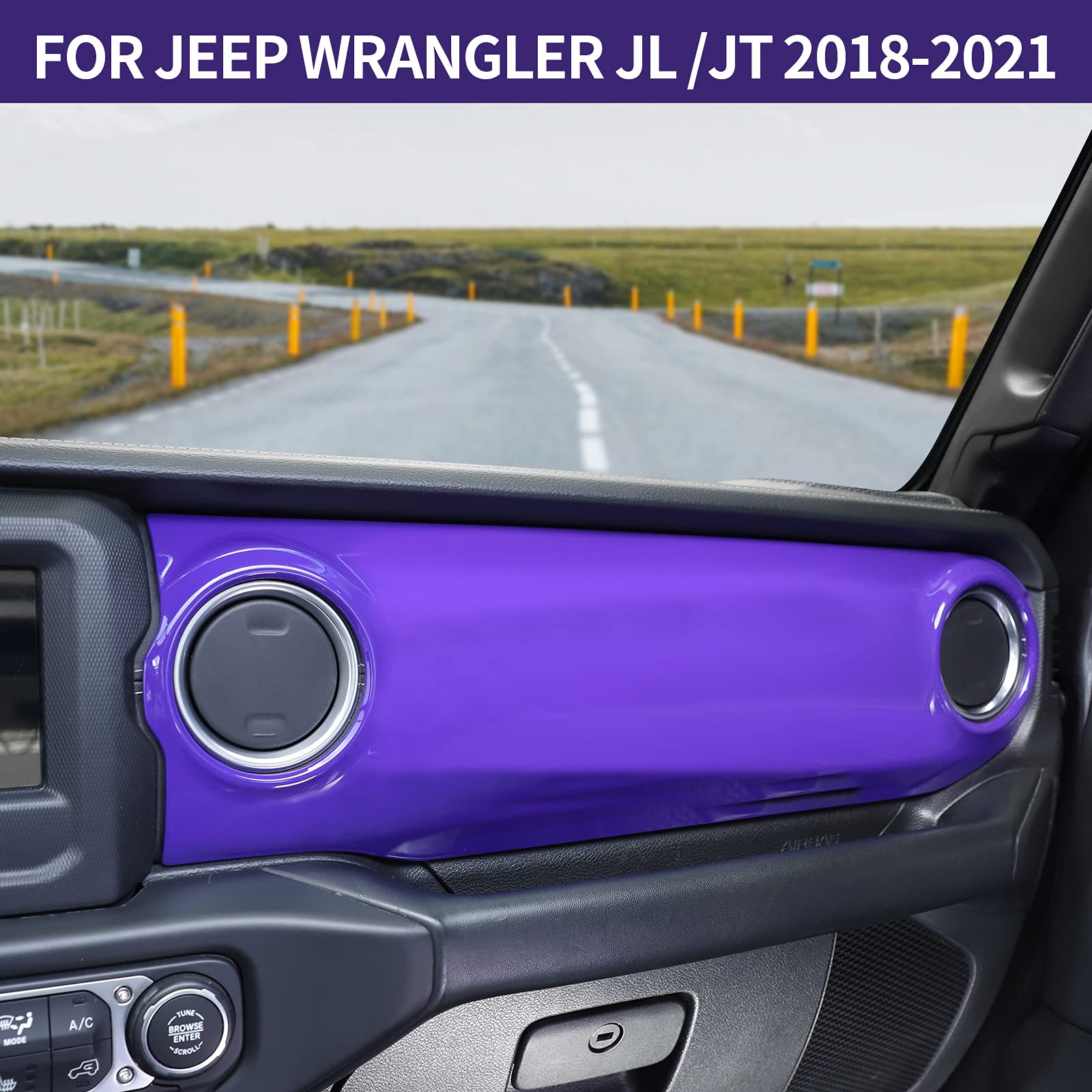 2018-2023 Jeep Wrangler JL JLU & Gladiator JT Dashboard Decorative Panel Cover Kit - Purple Center Console Trim Accessories for Interior Customization | Perfect for Off-Roading & Daily Driving