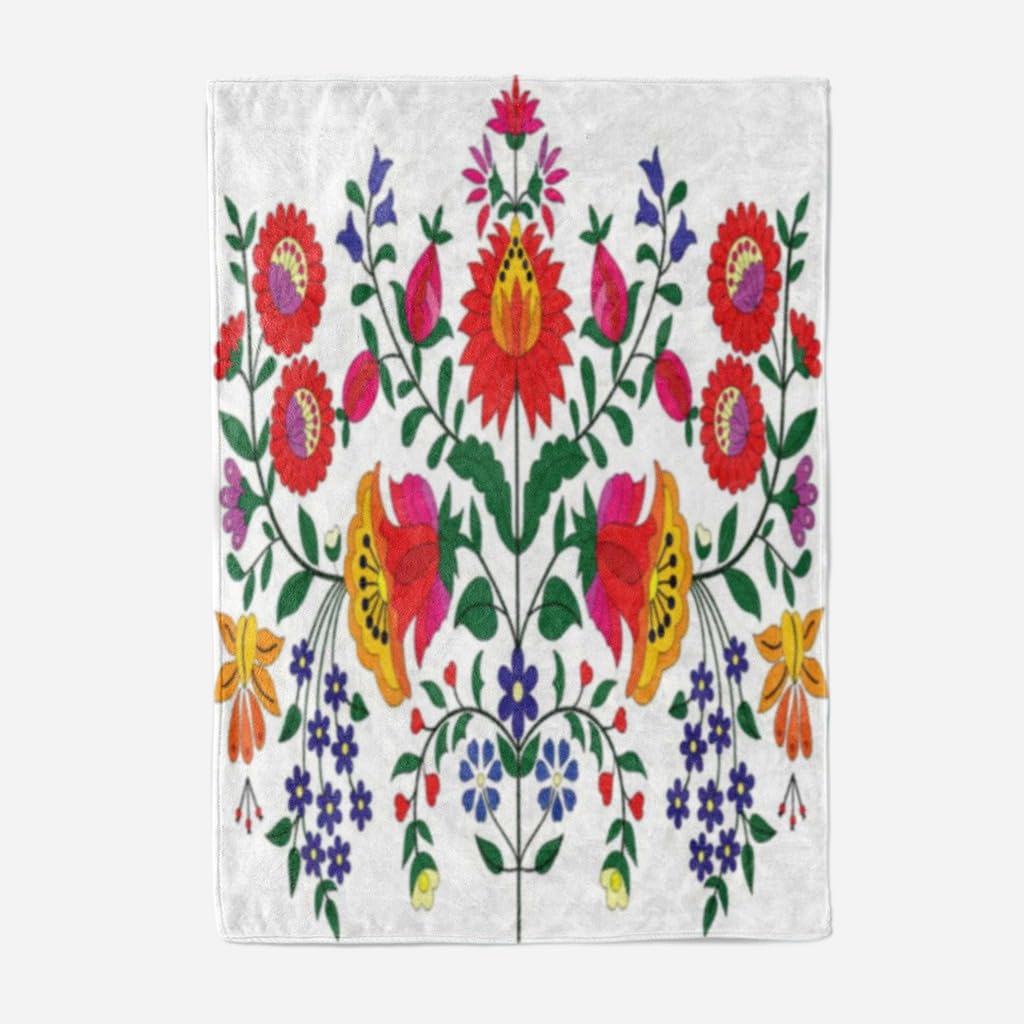 Paisley Flannel Throw Blanket - Hungarian Folk Art Design, Soft & Lightweight Cozy Blanket for Couch, Sofa & Living Room (40x50 Inches) - Perfect for Snuggling, Home Decor & Gift Giving