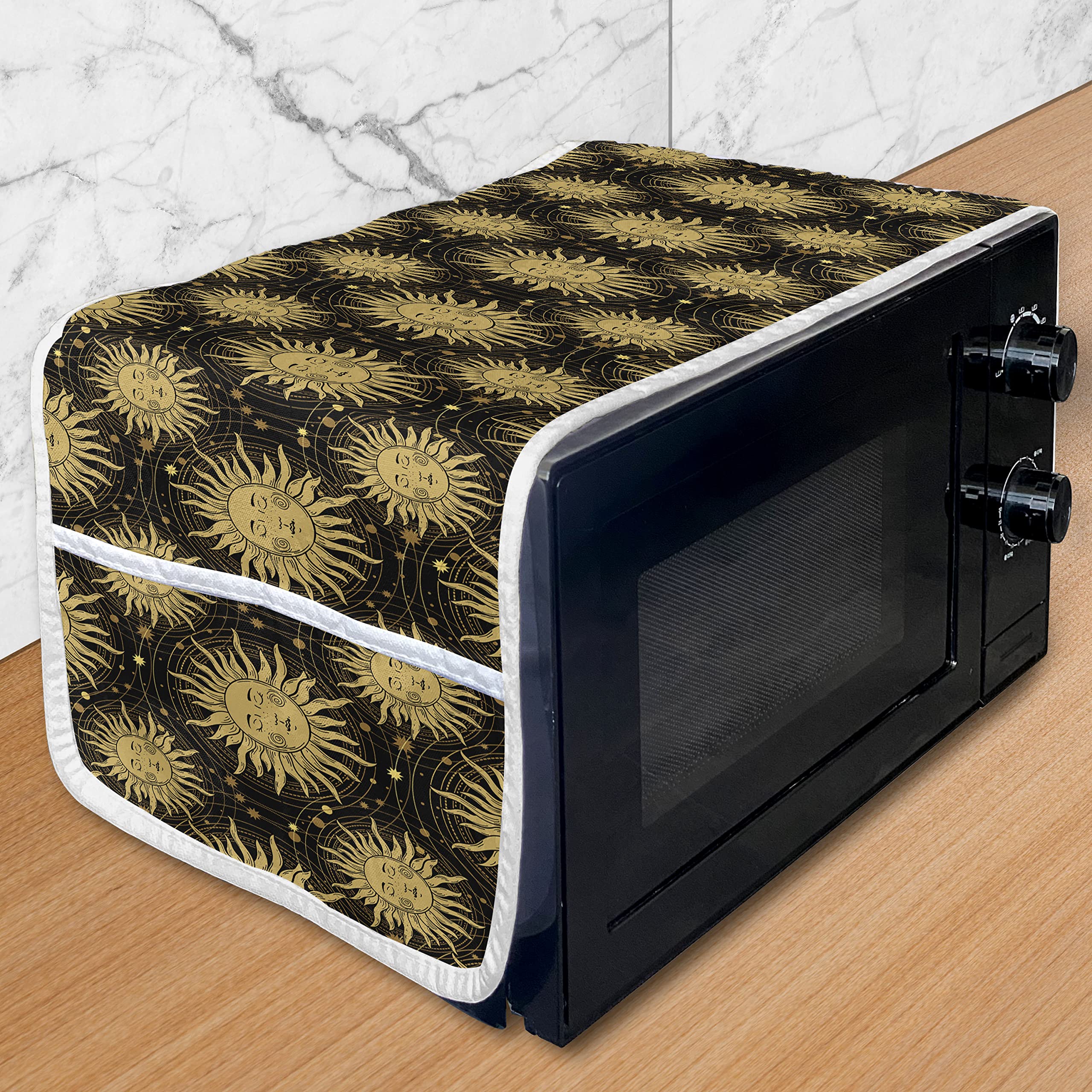 Ambesonne Bohemian Microwave Cover - Vintage Occult Sun Design with Eyes Shut Face, Waterproof Kitchen Organizer with Pockets, 36