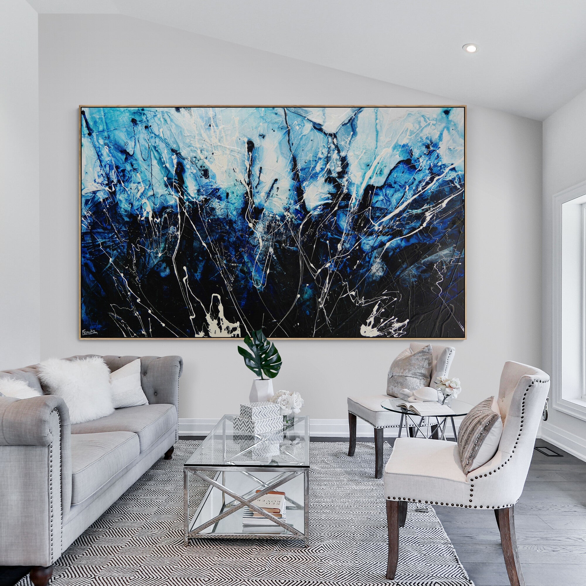 Expanding Evolution 250cm x 150cm Blue Textured Abstract Canvas Art - Modern Wall Decor for Living Room, Bedroom & Office