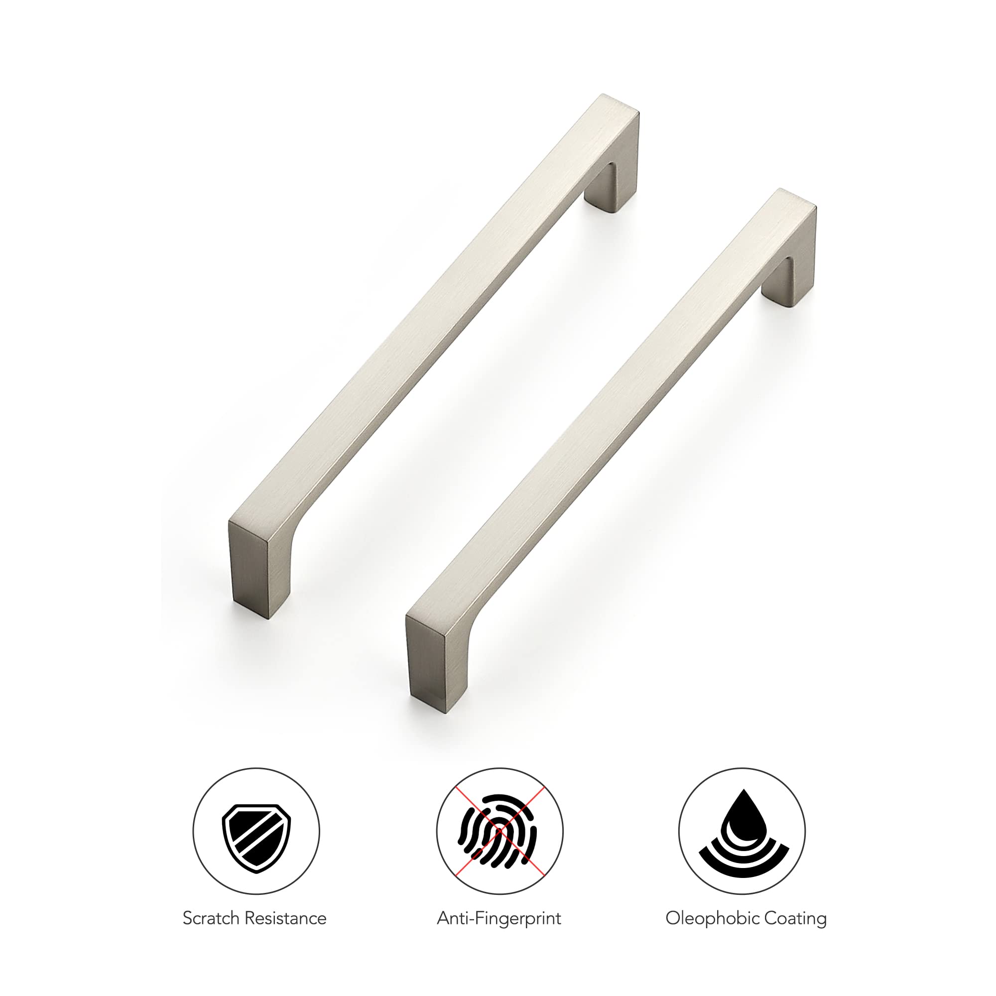 10 Pack Brushed Nickel Square Kitchen Cabinet Pulls - 5 Inch Hole Centers, Slim Solid Drawer Handles for Cabinets, Dressers & Furniture (Perfect for Modern Kitchens, Bathroom Vanities & Bedroom Furniture)