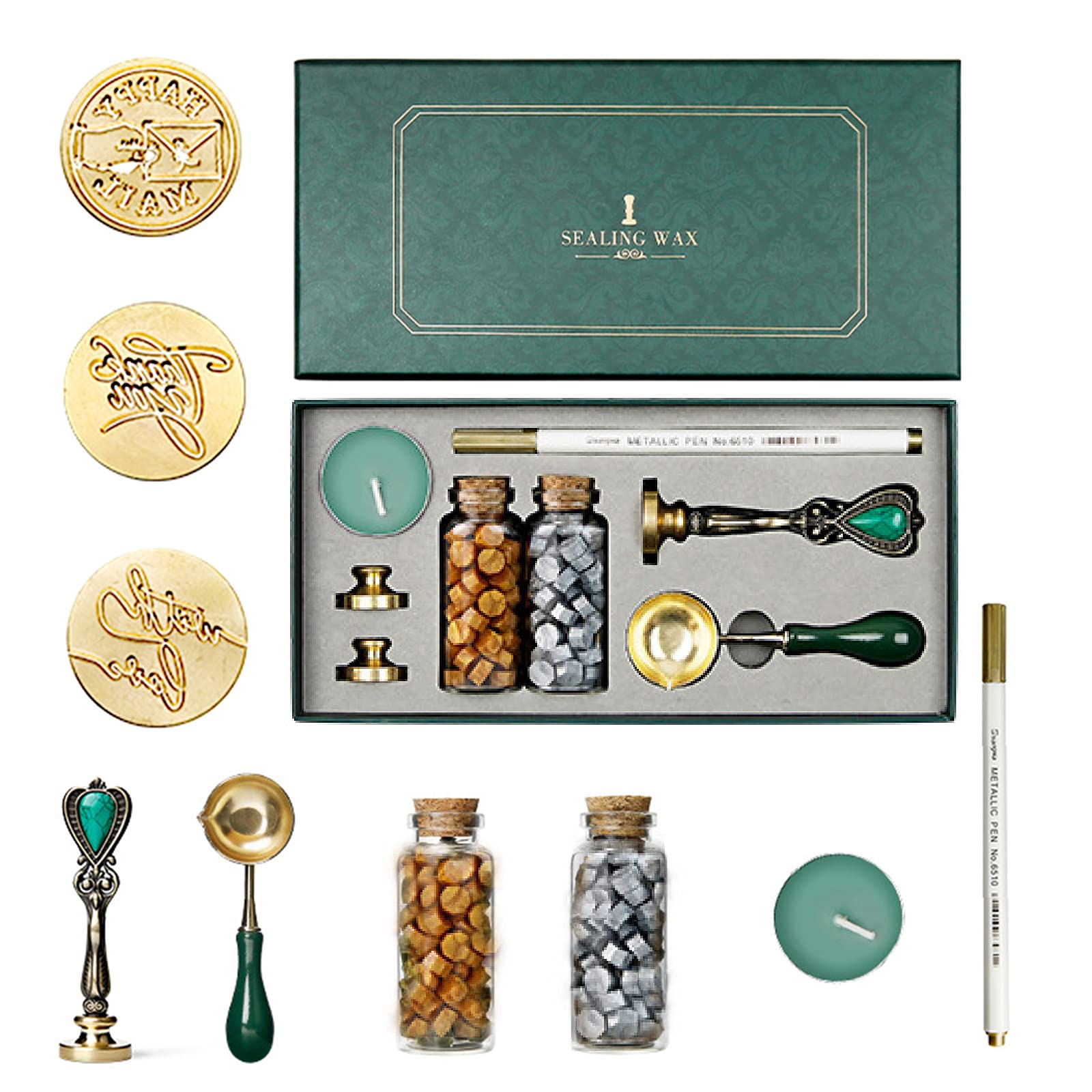 Premium Wax Seal Stamp Kit - Vintage Sealing Wax for Envelopes, Letters & Crafts - Wedding Invitation Seals - Gift Set for Men & Women - Perfect for Christmas, Halloween & Special Occasions - #54 Wax Seal Stamp Collection