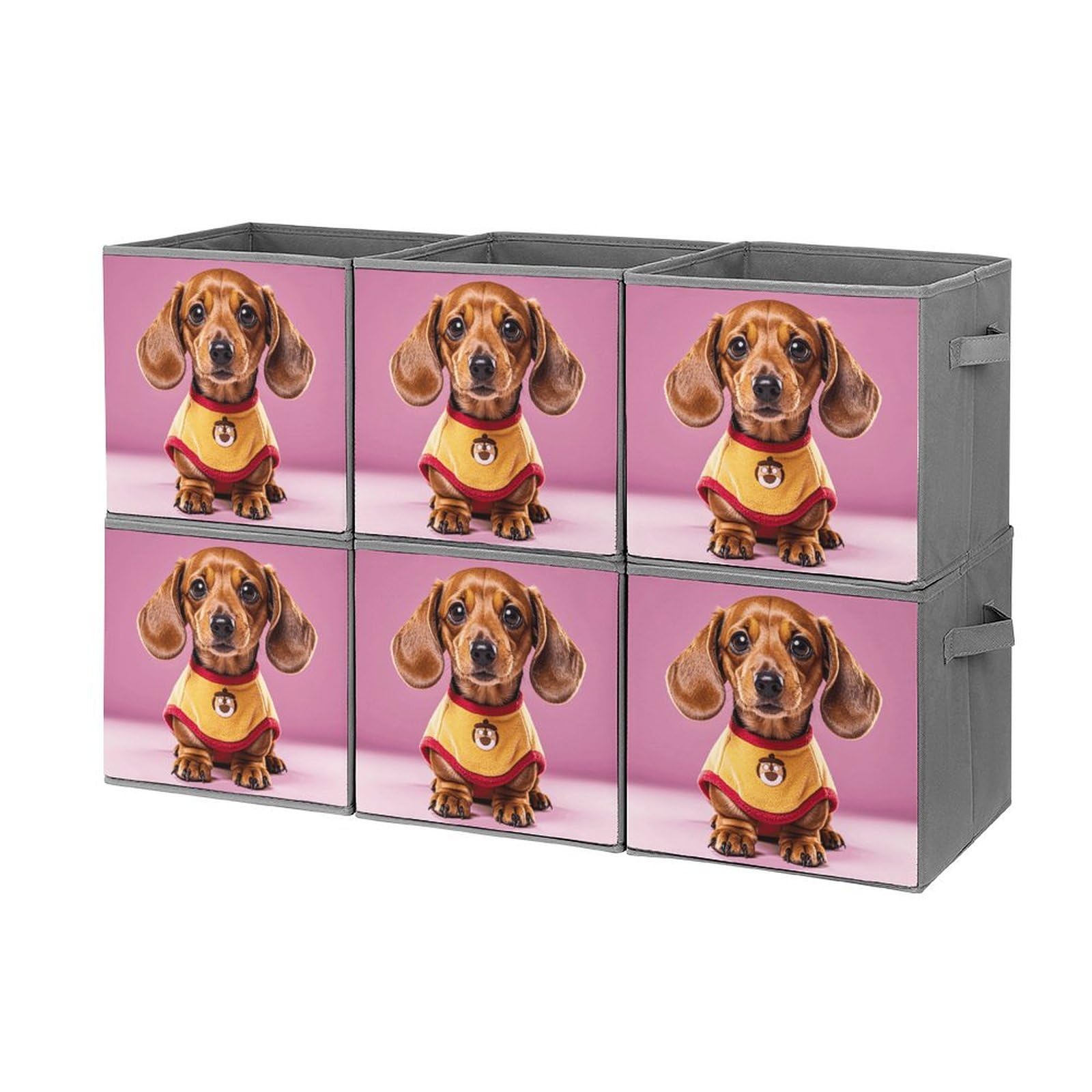 6PCS Dachshund Storage Bins - Collapsible & Handled for Home Organizing