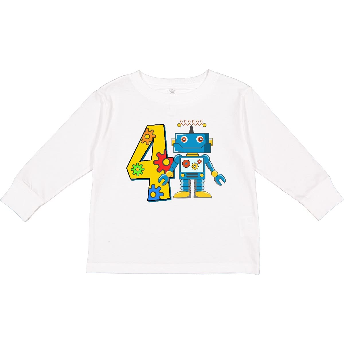 Inktastic 4th Birthday Robot Toddler Long Sleeve T-Shirt - Cute Boys' Graphic Tee for Birthday Parties & Casual Wear