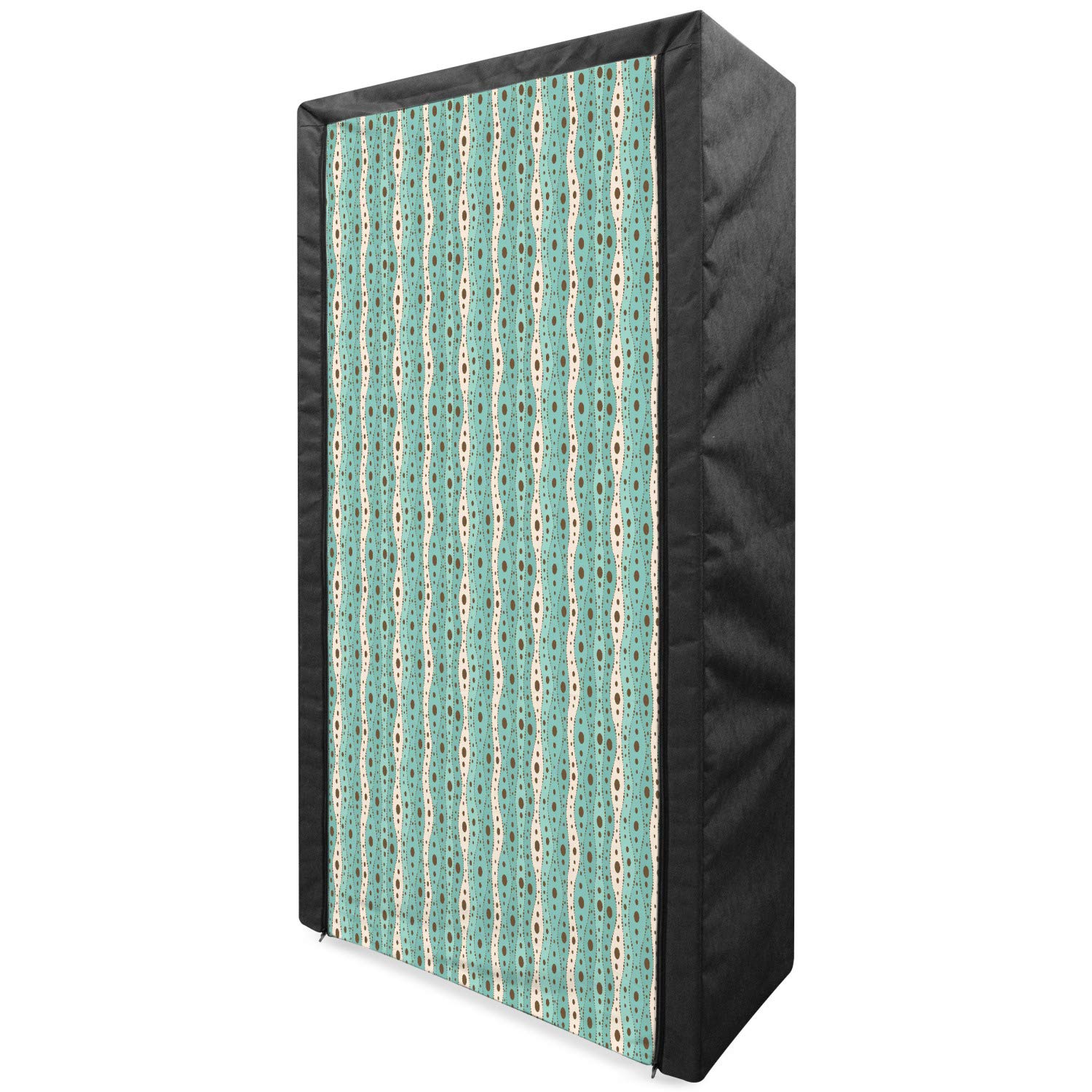 Ambesonne Portable Fabric Wardrobe with Shelves | Turquoise Brown Cream Polka Dot & Abstract Hand-Drawn Design | 33.5