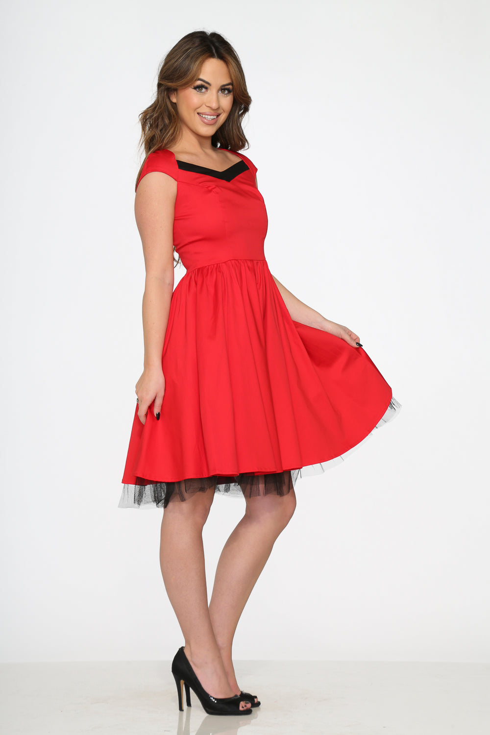 Elegant Red & Black Trim Swing Dress for Women - Flowy A-Line Party Dress for Cocktail, Wedding & Evening Events