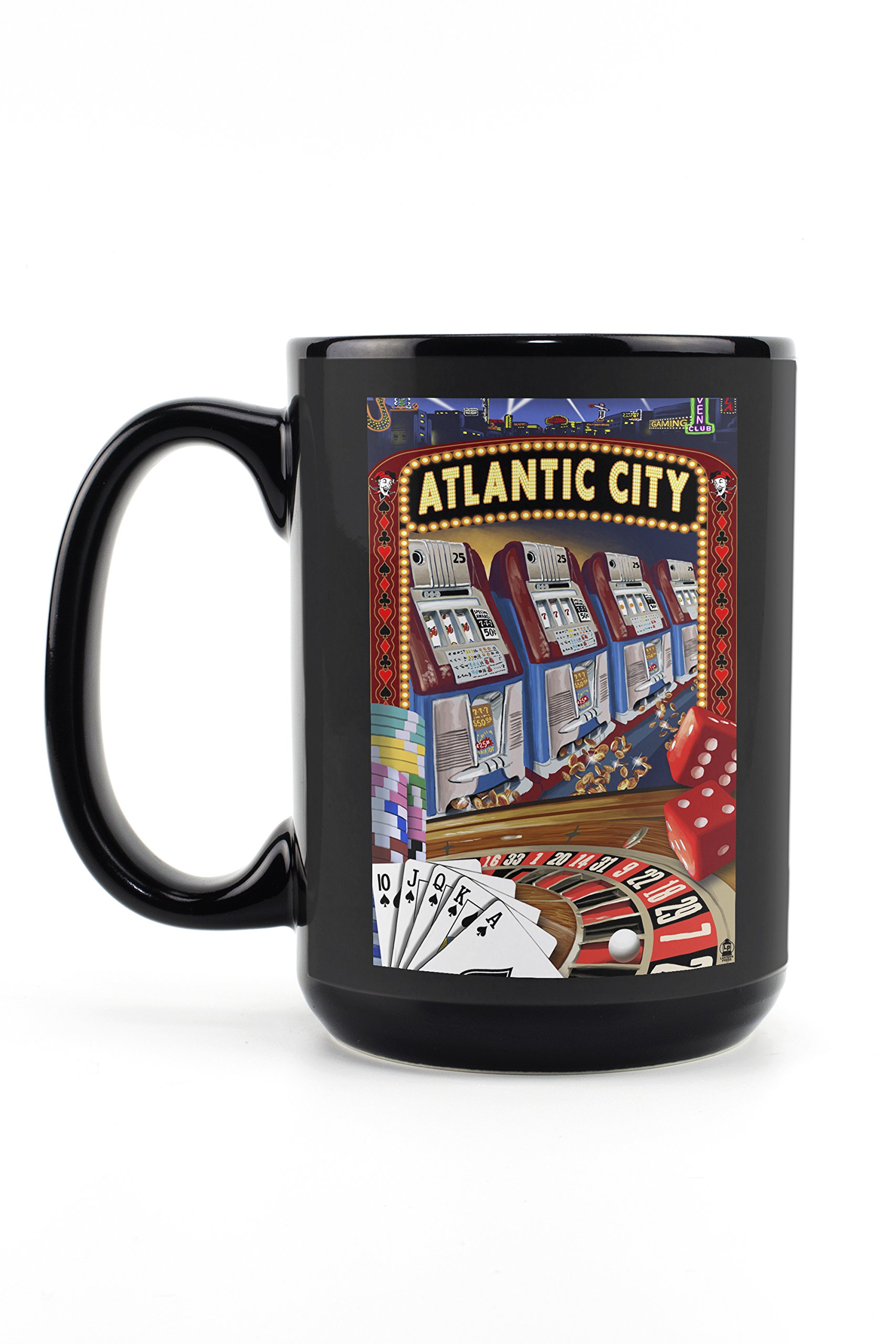 Lantern Press Atlantic City Casino Scene 15oz Black Ceramic Coffee Mug - Microwave & Dishwasher Safe - Perfect for Home, Office & Gifts