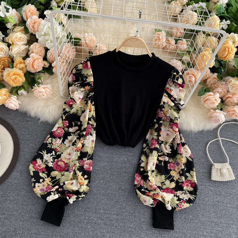 Floral Print Balloon Sleeve Round Neck Blouse - Women's Boho Chic Tops for Casual Wear, Date Night & Summer Outfits
