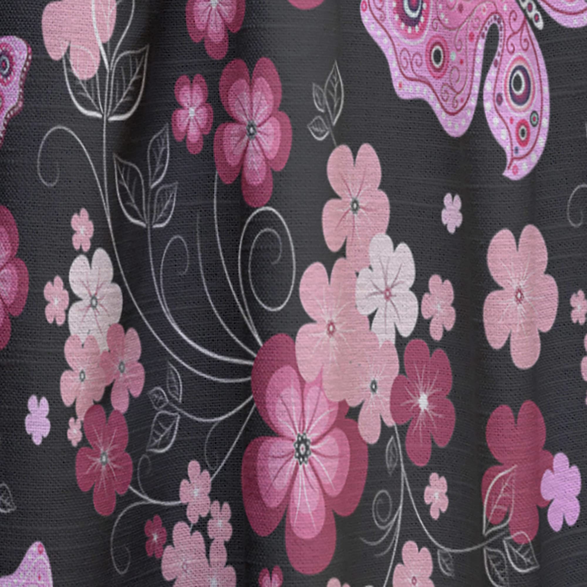 DesignQ Pink Floral Butterfly Blackout Curtains - Thermal Insulated Single Panel 52x90 Inch - Elegant Window Treatments for Bedroom & Living Room (Perfect for Home Decor, Privacy & Light Control)