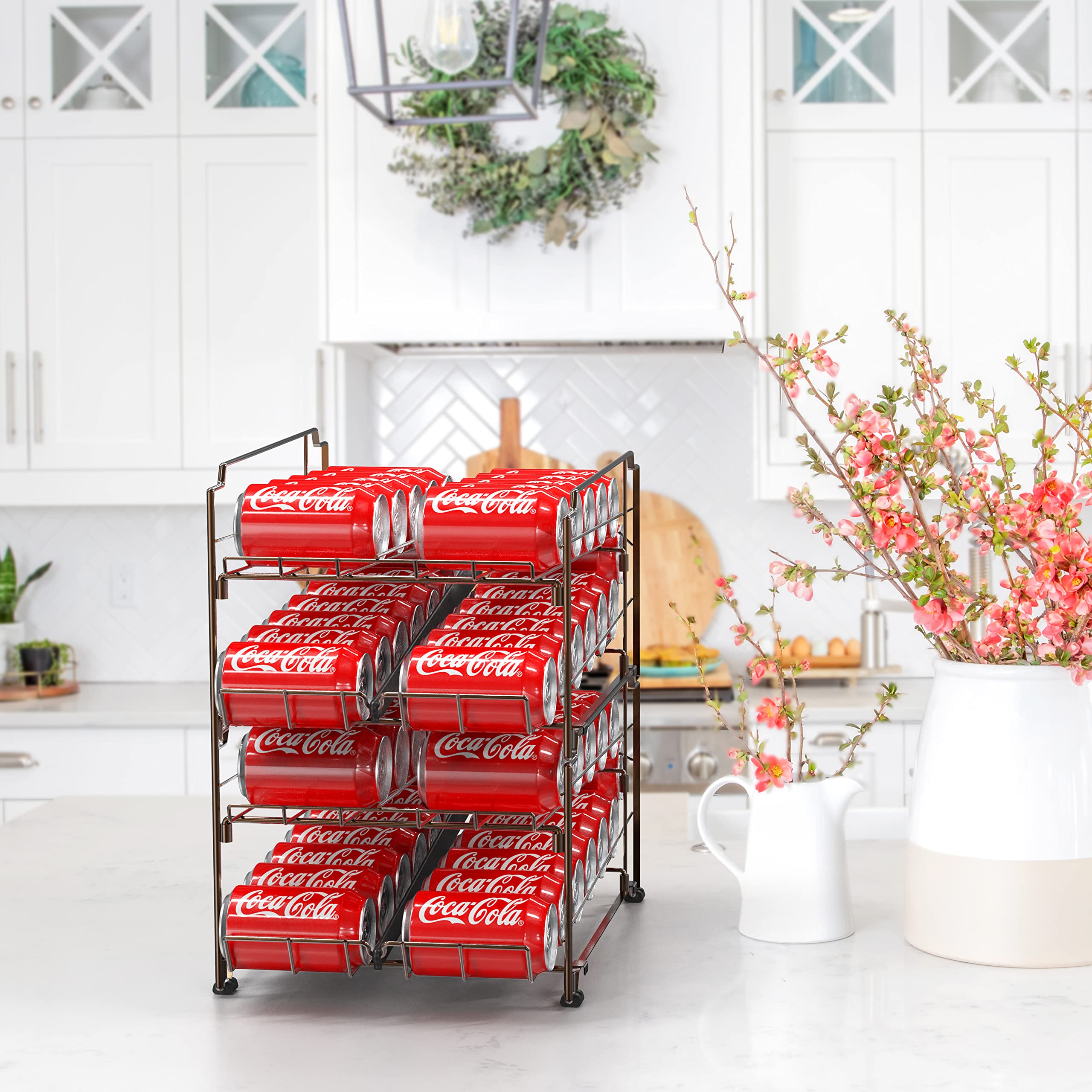 Dual Row Front Loading Stackable Can Dispenser - Bronze Organizer for Pantry, Kitchen & Garage Storage | Space Saving Soda & Beer Can Rack