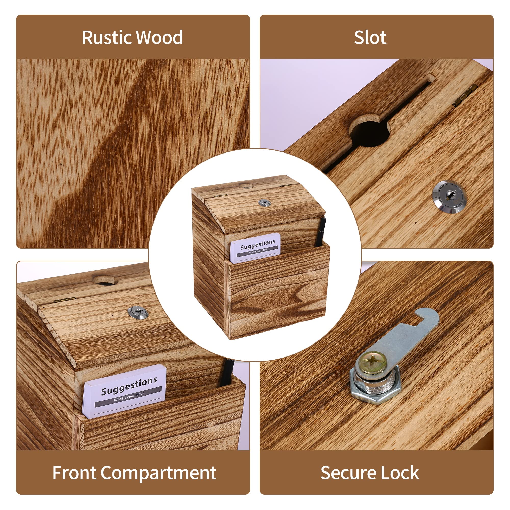 Wooden Suggestion Box with Lock - Secure Comment Card & Ballot Box for Office, School or Voting - Wall Mount or Freestanding in Classic Brown Finish