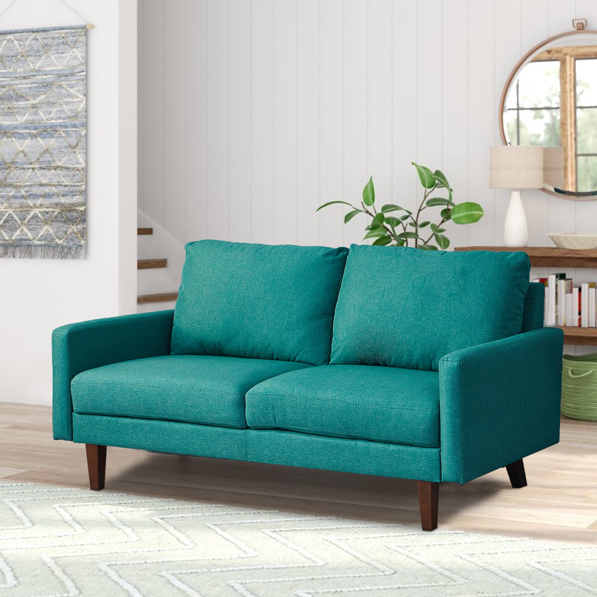 Modern Linen Sofa with Wooden Legs - Comfortable Loveseat for Living Room, Bedroom & Office - Green - Perfect for Small Spaces, Apartments and Cozy Home Decor