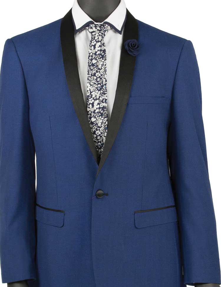 Elegant Blue Shawl Collar Slim Fit Tuxedo 2-Piece Suit for Weddings | 1-Button Formal Groom Attire | Perfect for Black Tie Events, Prom & Evening Occasions