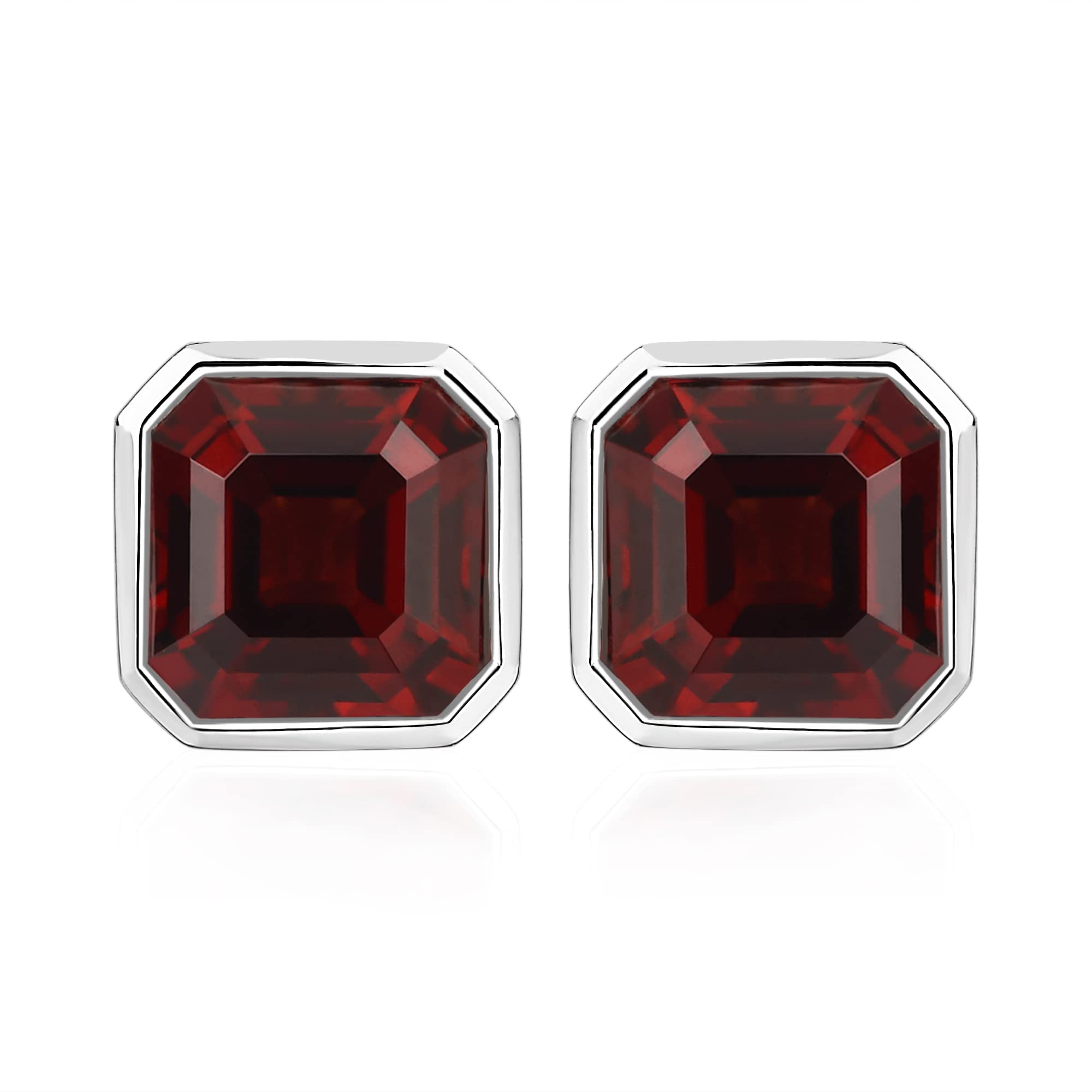 925 Sterling Silver Asscher Cut Garnet Stud Earrings for Women | Elegant Bridal Wedding Jewelry | Perfect for Engagement, Anniversary & Special Occasions