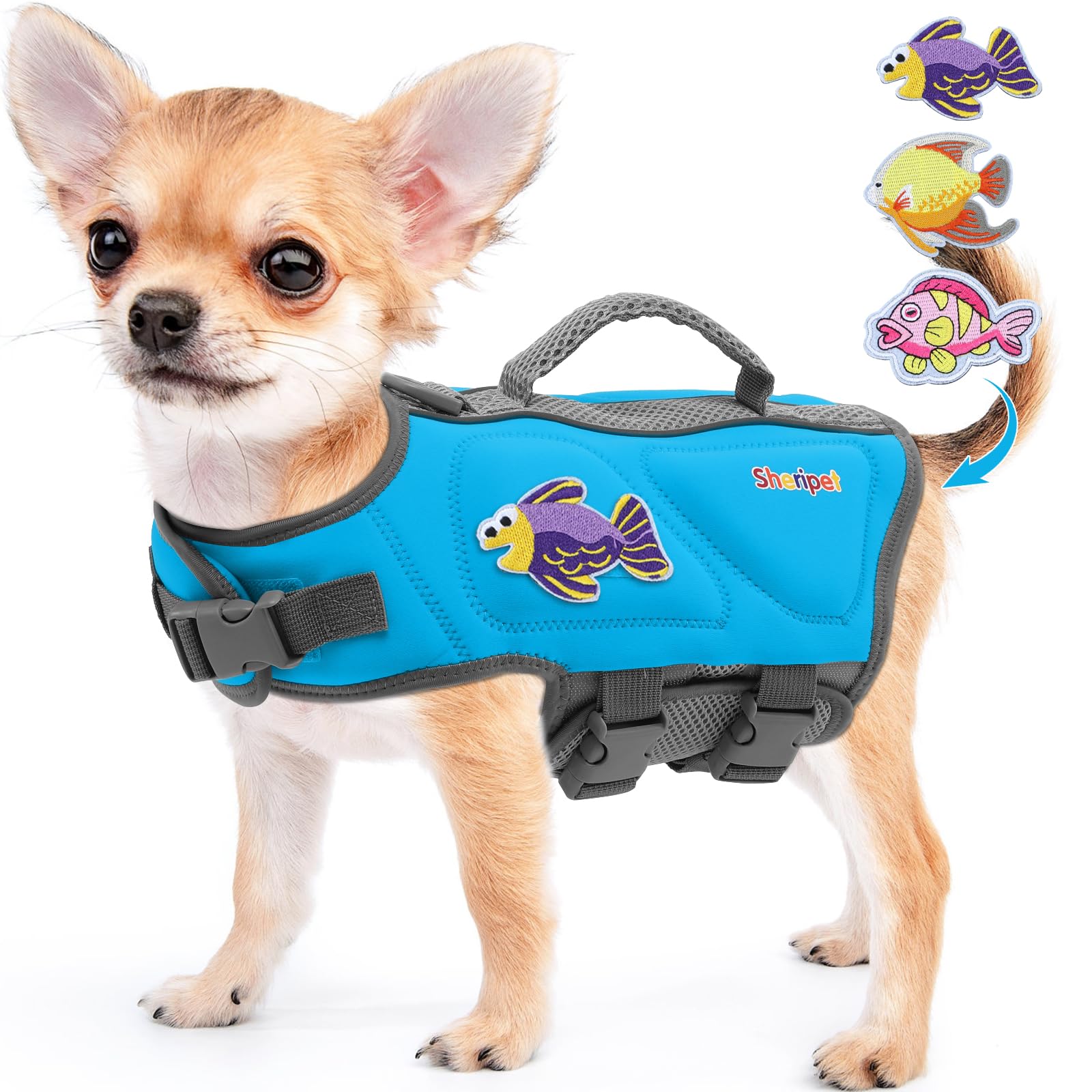 Small Dog Life Jacket with Reflective Stripes & Rescue Handle - Swim Safety Vest for Boating & Water Activities