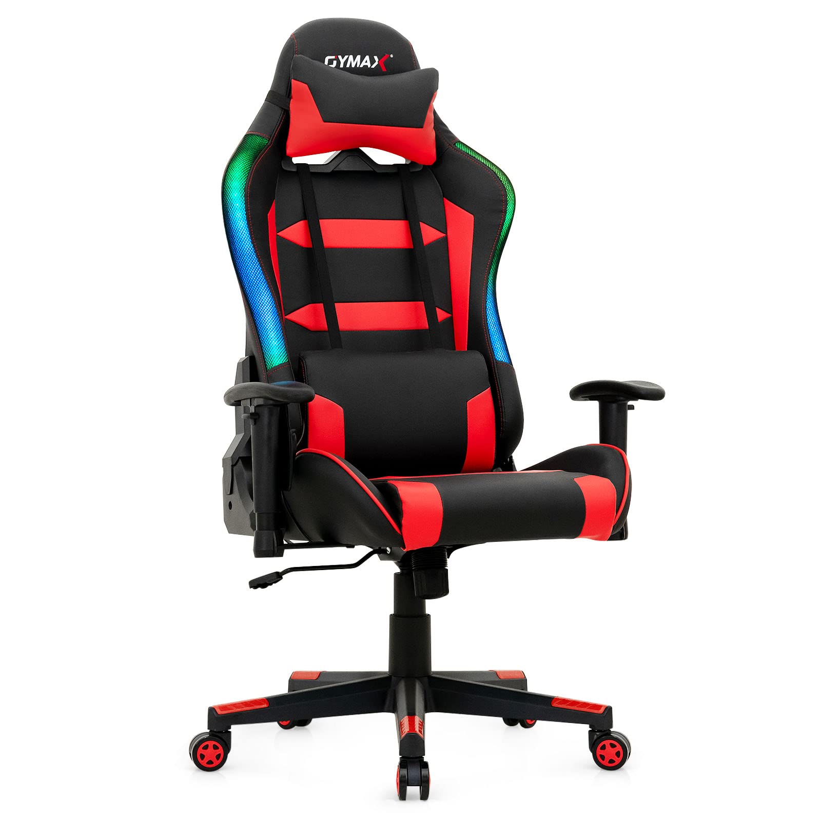 POWERSTONE RGB Gaming Chair with LED Lights - Ergonomic Racing Style Computer Chair for Adults, High Back Office Desk Chair with Adjustable Lumbar Support & Armrests - Perfect for Gaming, Streaming & Home Office (Red)