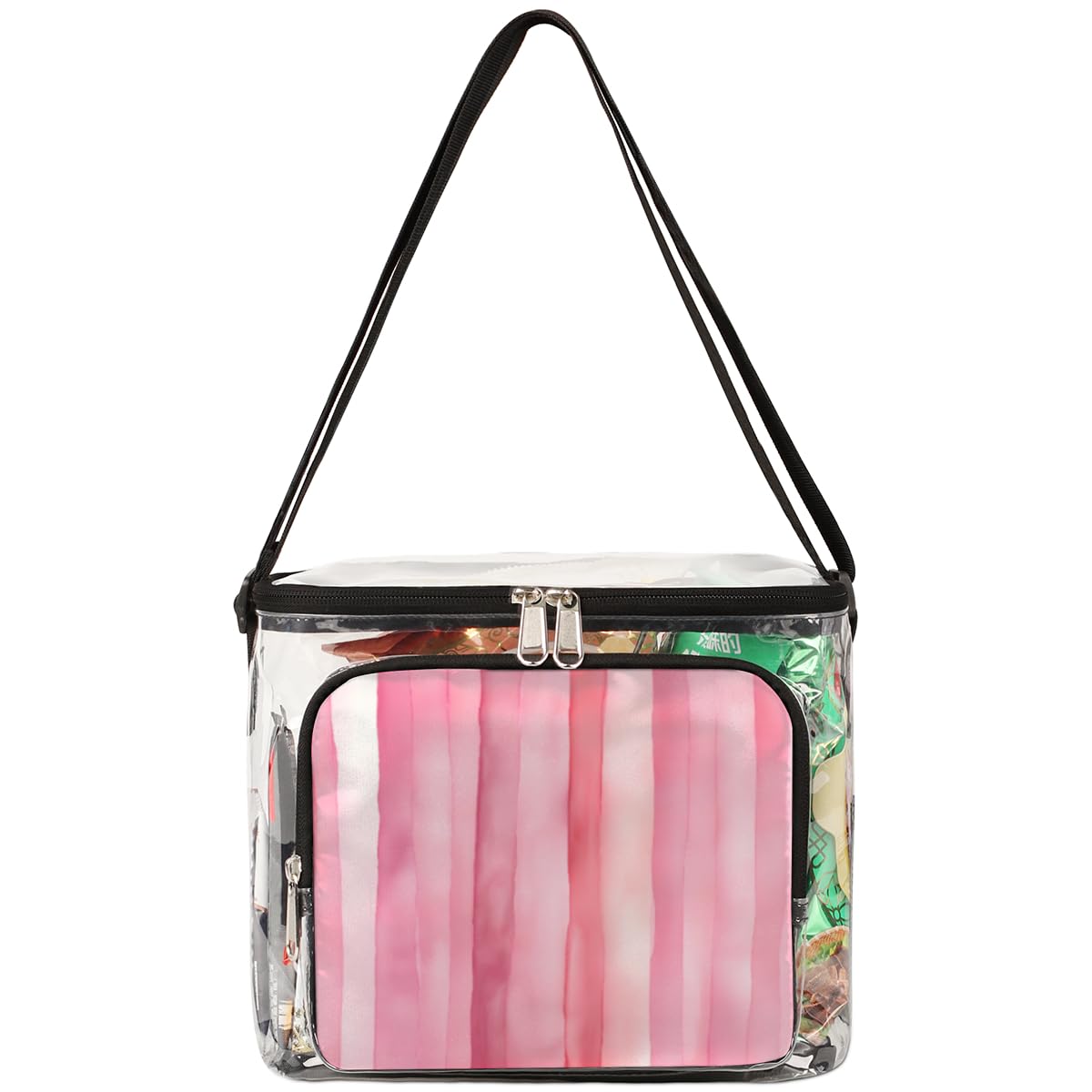 GzLeyigou Pink Striped Clear Tote Bag with Handles - Textured Transparent Crossbody Shoulder Purse for Lunch, Outdoor, Travel, Picnic, Concerts & Sports Events | Stadium Approved Clear Bag for Women & Girls