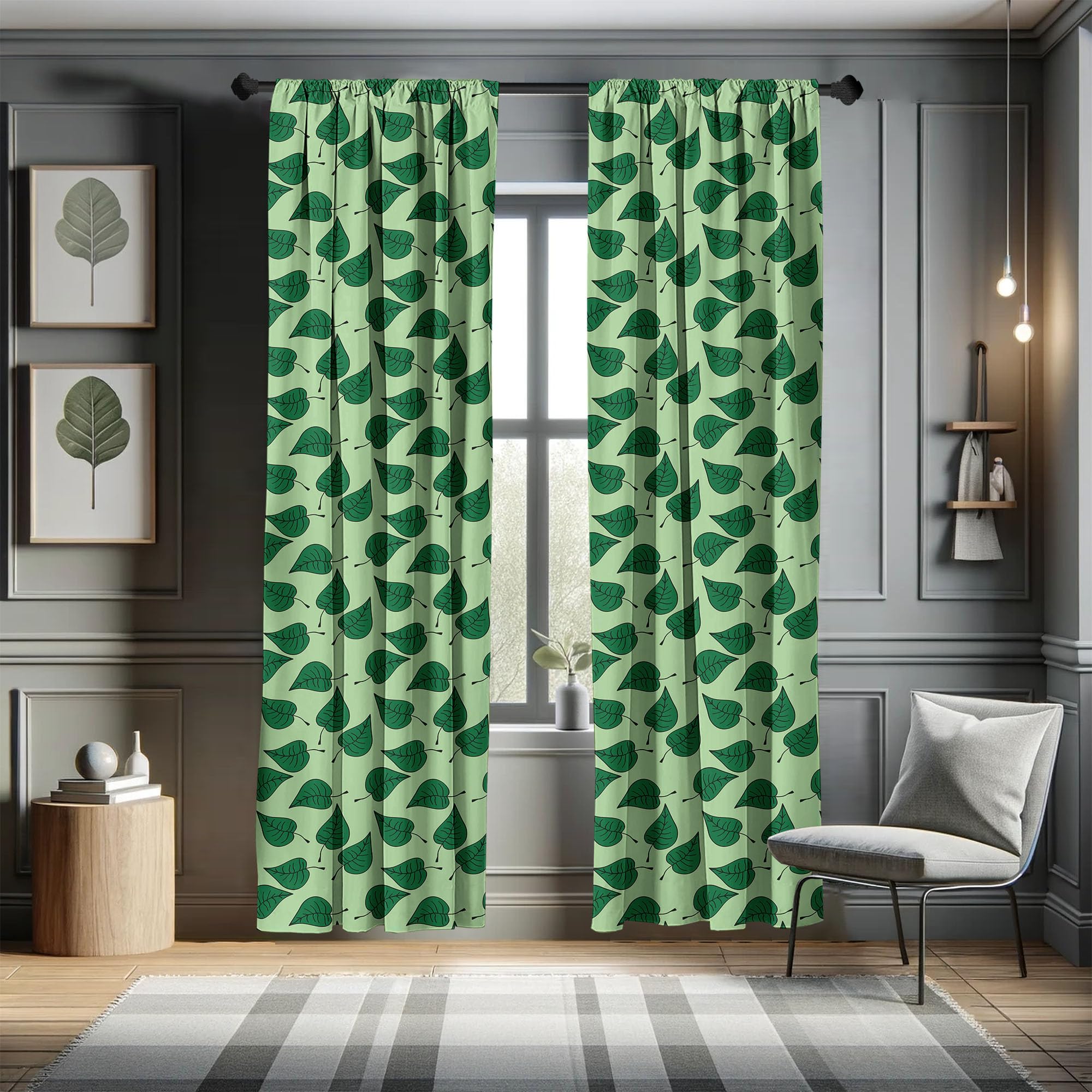Ambesonne Leaf Print Window Curtains - 2 Panel Set with Rod Pocket, 28