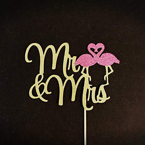 Mr and Mrs Cake Topper - Tropical Flamingo Wedding Cake Decoration for Beach, Summer & Destination Weddings | Elegant Couple Cake Topper for Anniversary & Bridal Shower