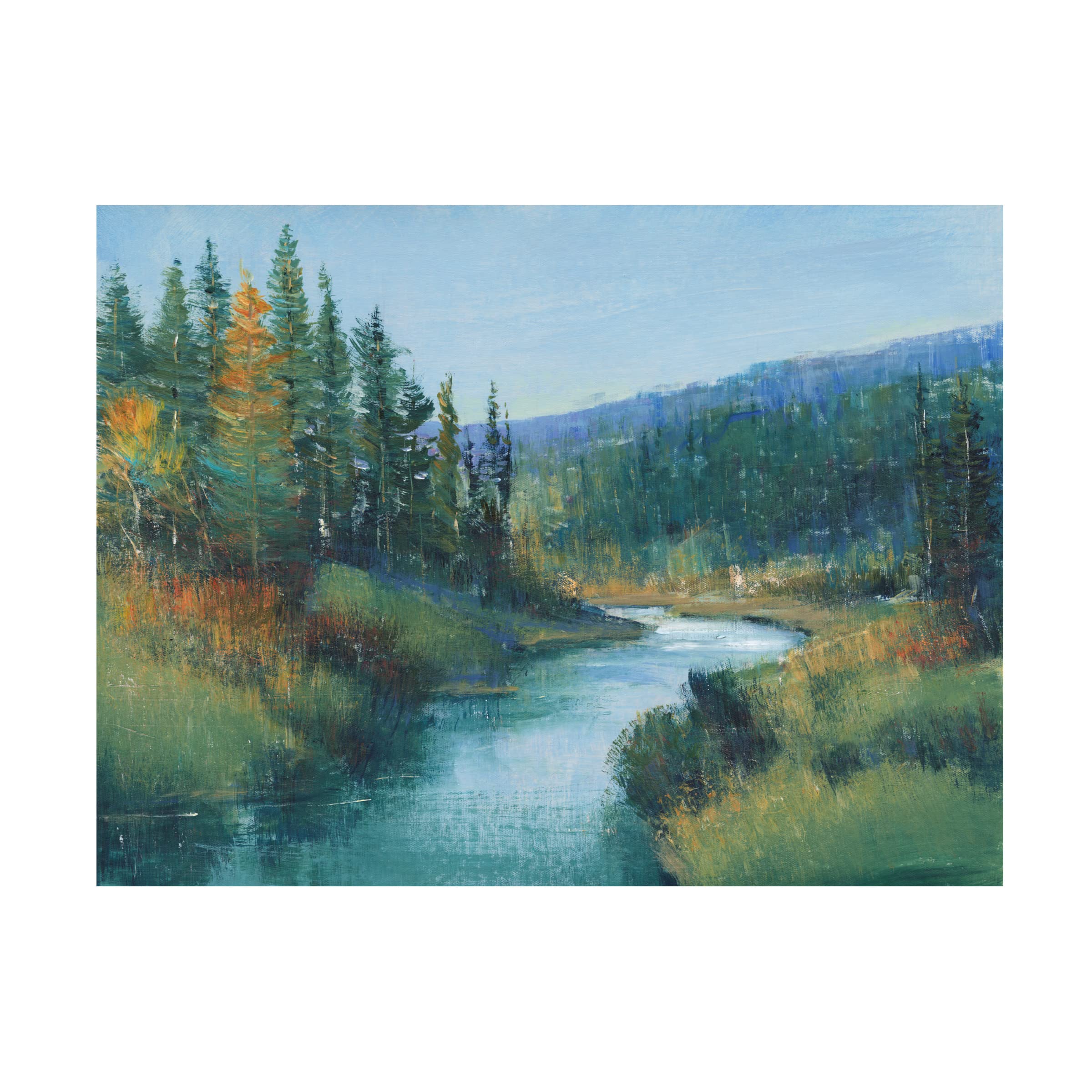 Trademark Fine Art 'Trout Stream I' Canvas Wall Art by Tim OToole - Hand-Painted Landscape Painting for Living Room, Bedroom & Office Decor