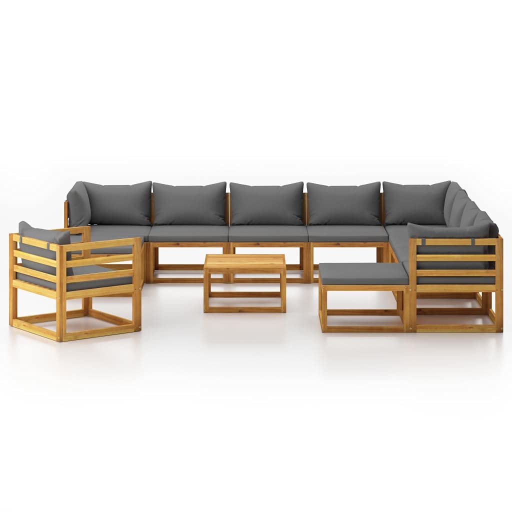 12-Piece Outdoor Patio Furniture Set - Acacia Wood Garden Lounge Sectional with Cushions, Coffee Table, 2 Footrests & Armchair - Perfect for Backyard, Poolside & Outdoor Entertaining Spaces