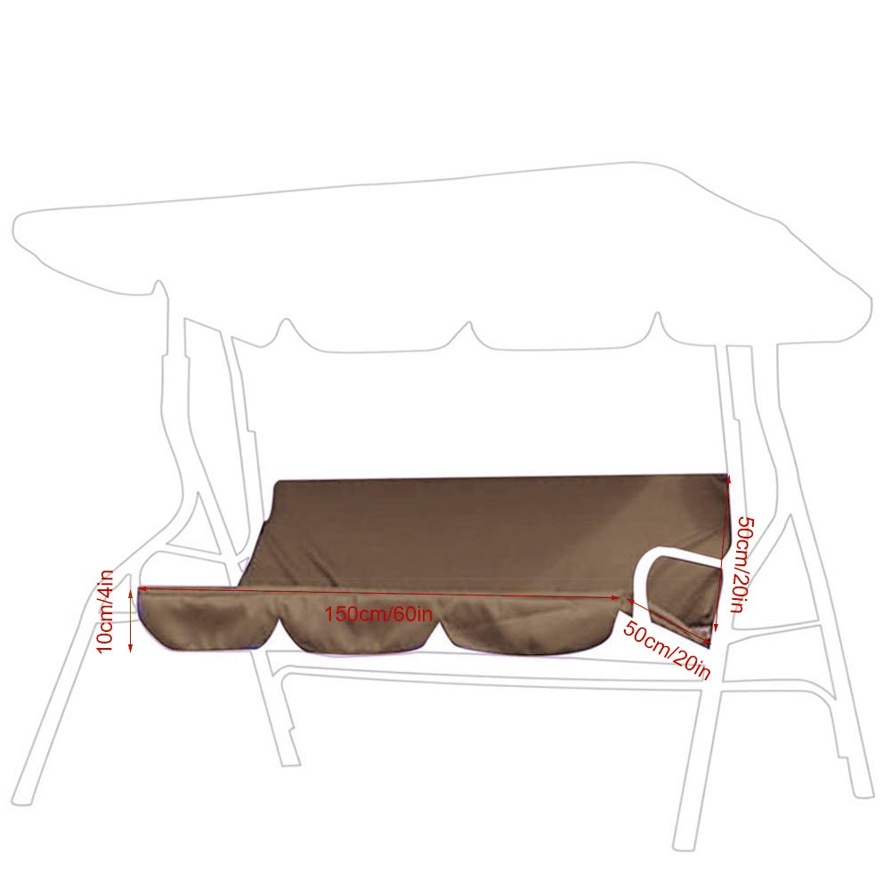 Waterproof Swing Seat Cushion Cover Replacement - 59.1x19.7x3.9in Brown Polyester Taffeta Fabric for Outdoor Swing Chair, Bench & Hammock - Garden, Yard, Park & Patio Protection (3-Seat Size)