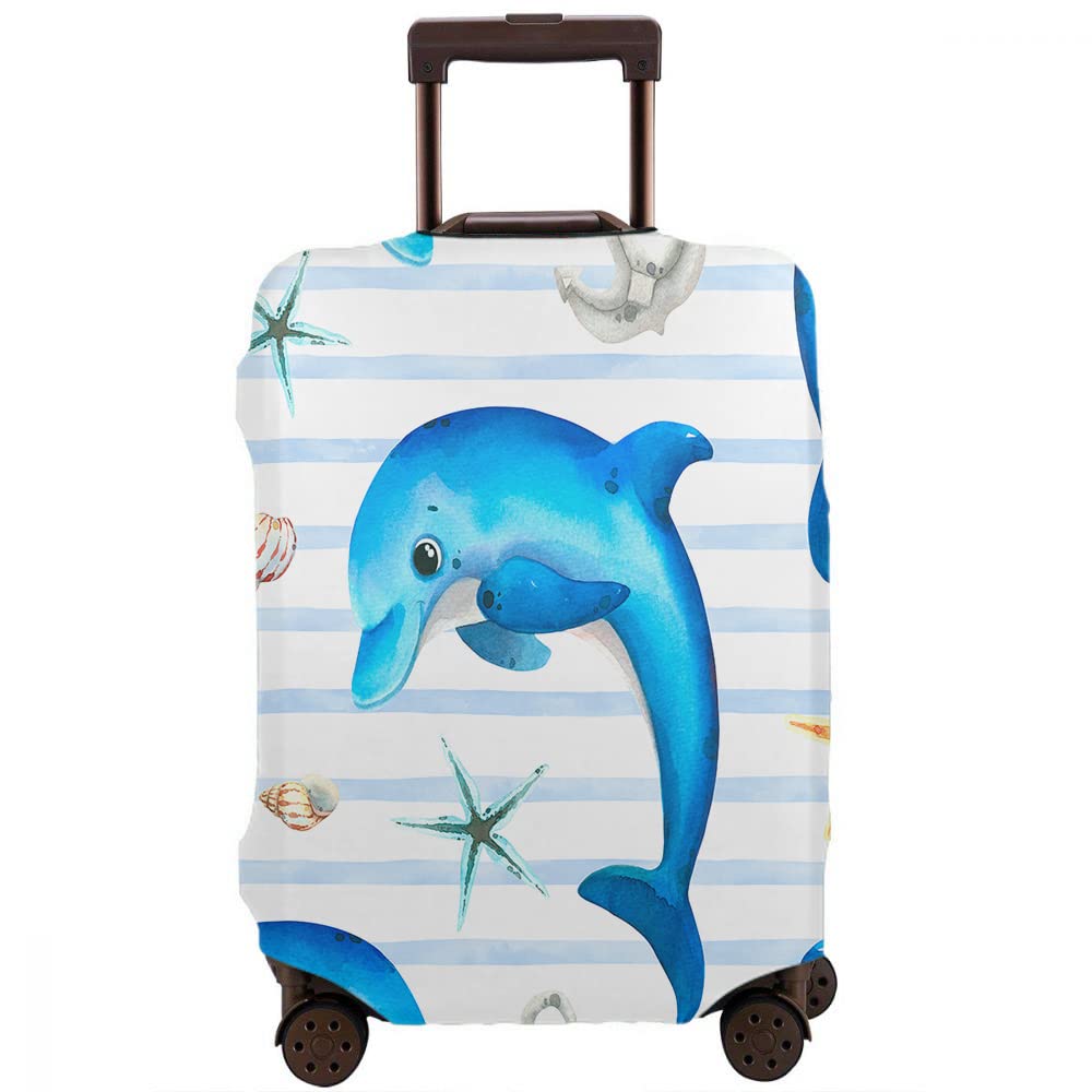 **Dolphin Luggage Cover for 29-32 Inch Suitcases - Ocean Wildlife Travel Suitcase Protector with Starfish & Anchor Design - Perfect for Beach Vacations & Cruise Trips**