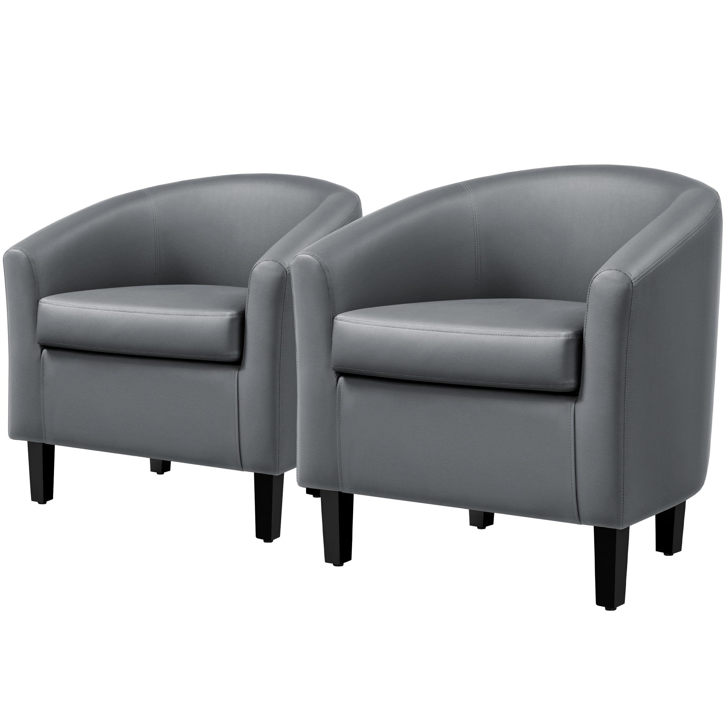 Topeakmart 2-Piece Gray Faux Leather Accent Chairs Set - Modern Barrel Club Chairs with Wooden Legs for Living Room & Bedroom | Comfortable Upholstered Seating for Home Office, Reading Nook & Lounge Areas