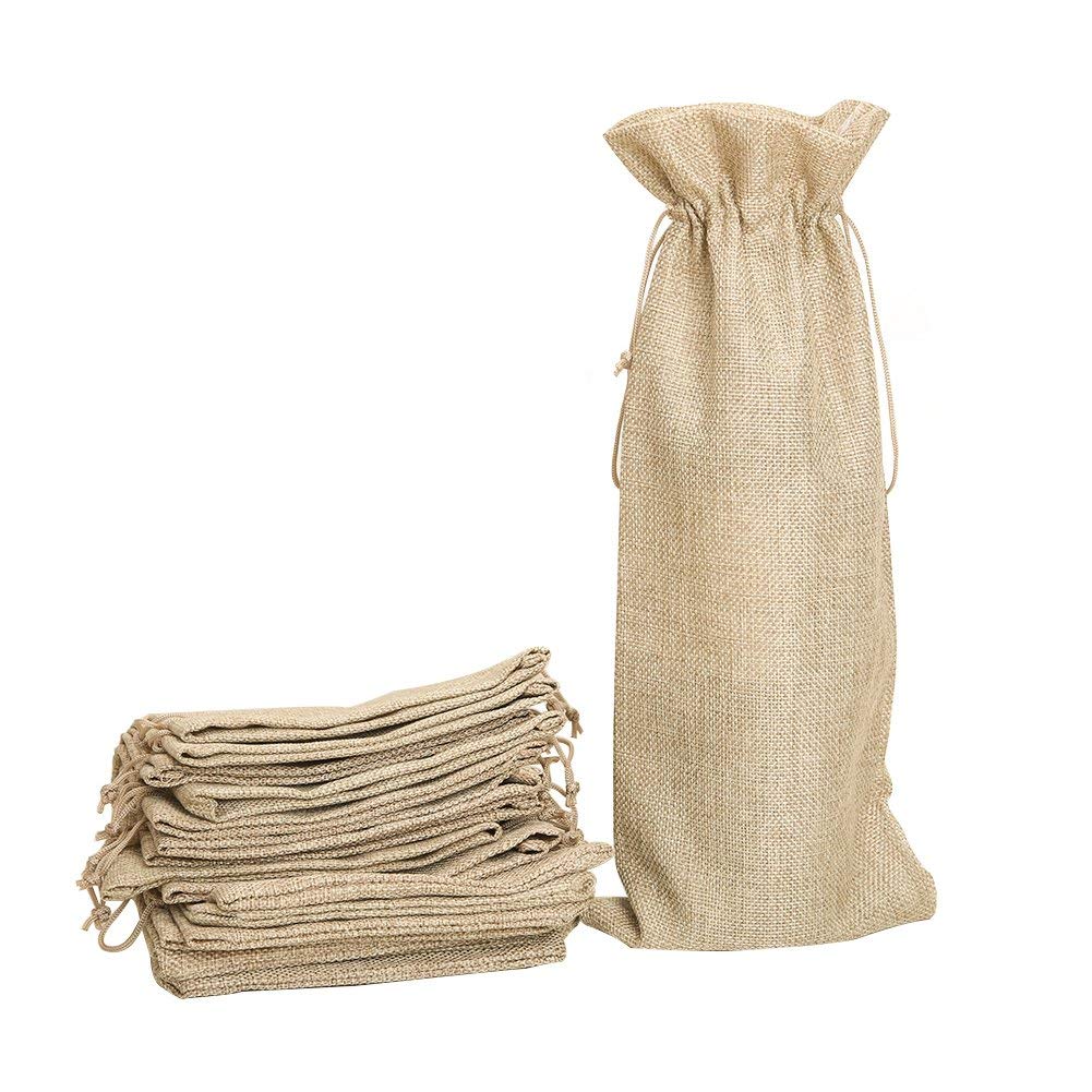 14PCS Reusable Wine Bags with Ropes - Durable Burlap Wine Bottle Covers for Wedding, Party Favors & Gift Wrapping - Eco-Friendly Wine Carrier for Gifts, Events & Home Storage