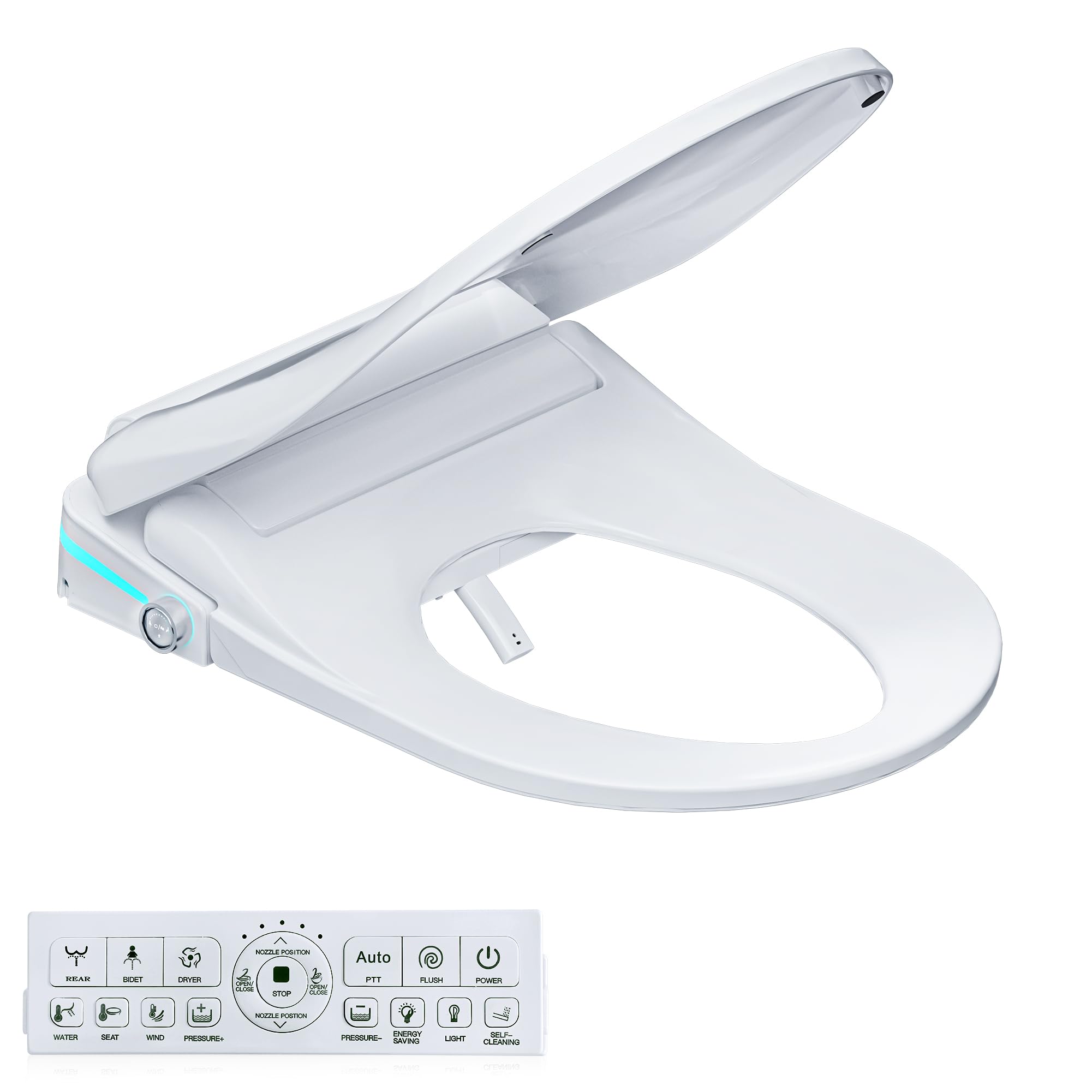 Premium Smart Bidet Toilet Seat with Warm Water Wash, Heated Seat & Air Dryer | Remote Control & Soft Close Lid | Elongated Comfort Fit for 7/8