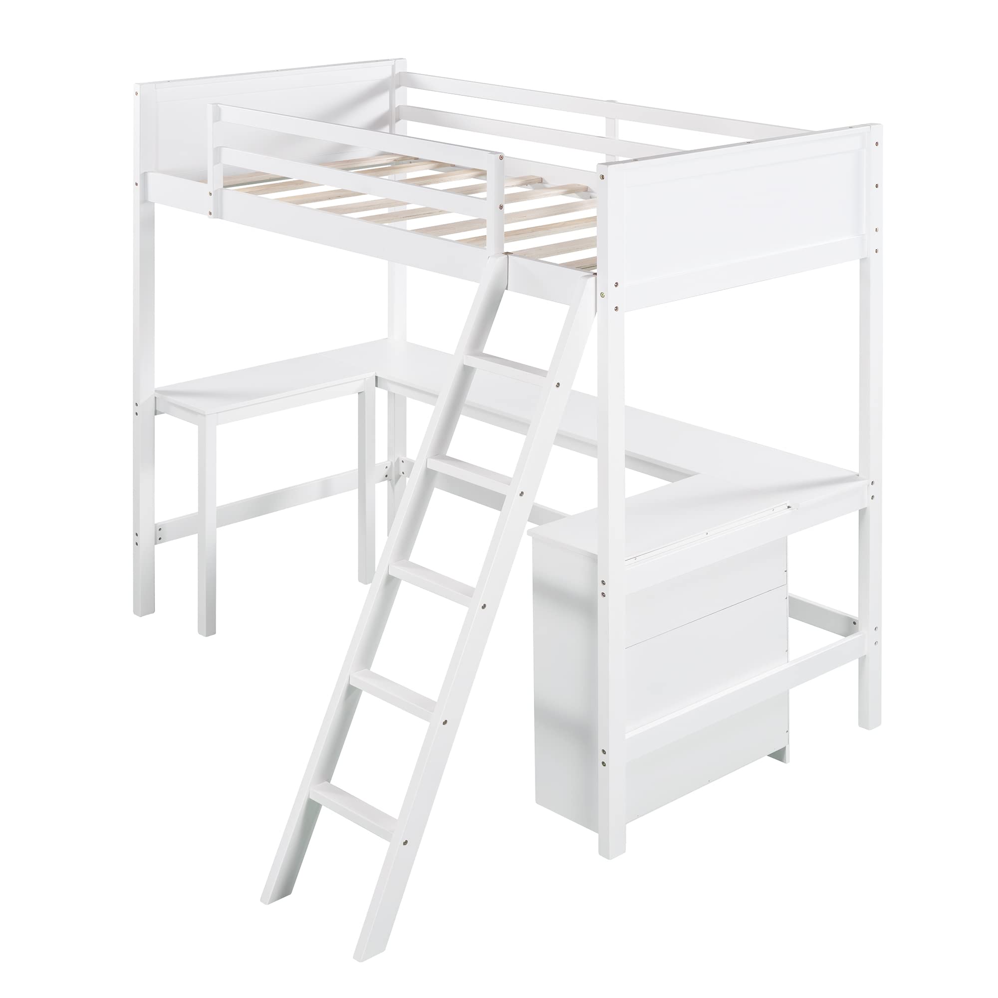Harper & Bright Designs Twin Size Wooden Loft Bed with Desk, Shelves & Storage - Space-Saving Study & Sleep Solution for Kids, Teens & Adults (White) | Perfect for Small Bedrooms, Dorms & Home Offices