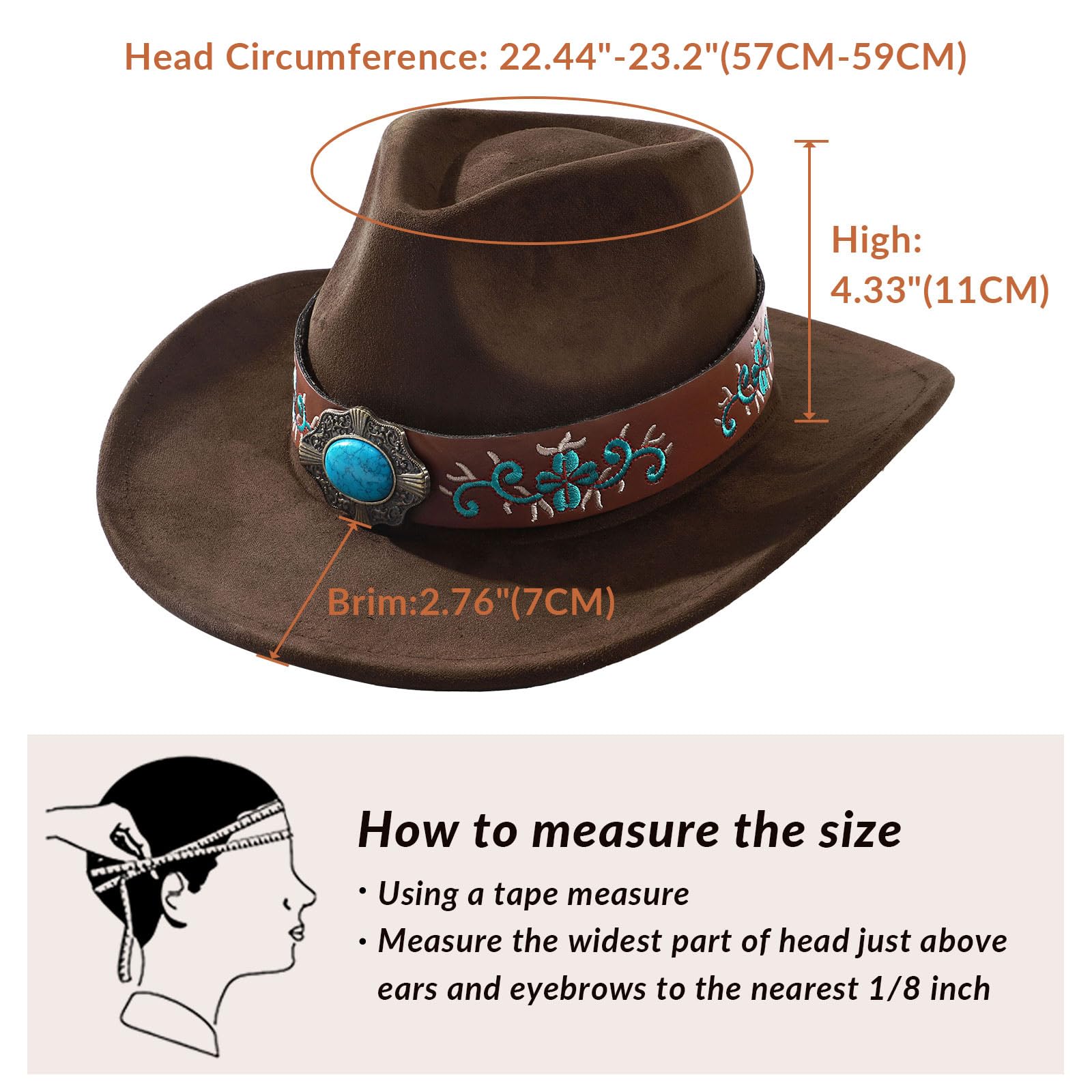 SANSTHS Western Cowboy Hats for Men & Women - Wide Brim Felt Cowgirl Hat with Leather Band - Perfect for Rodeo, Country Music Festivals & Western Fashion Outfits